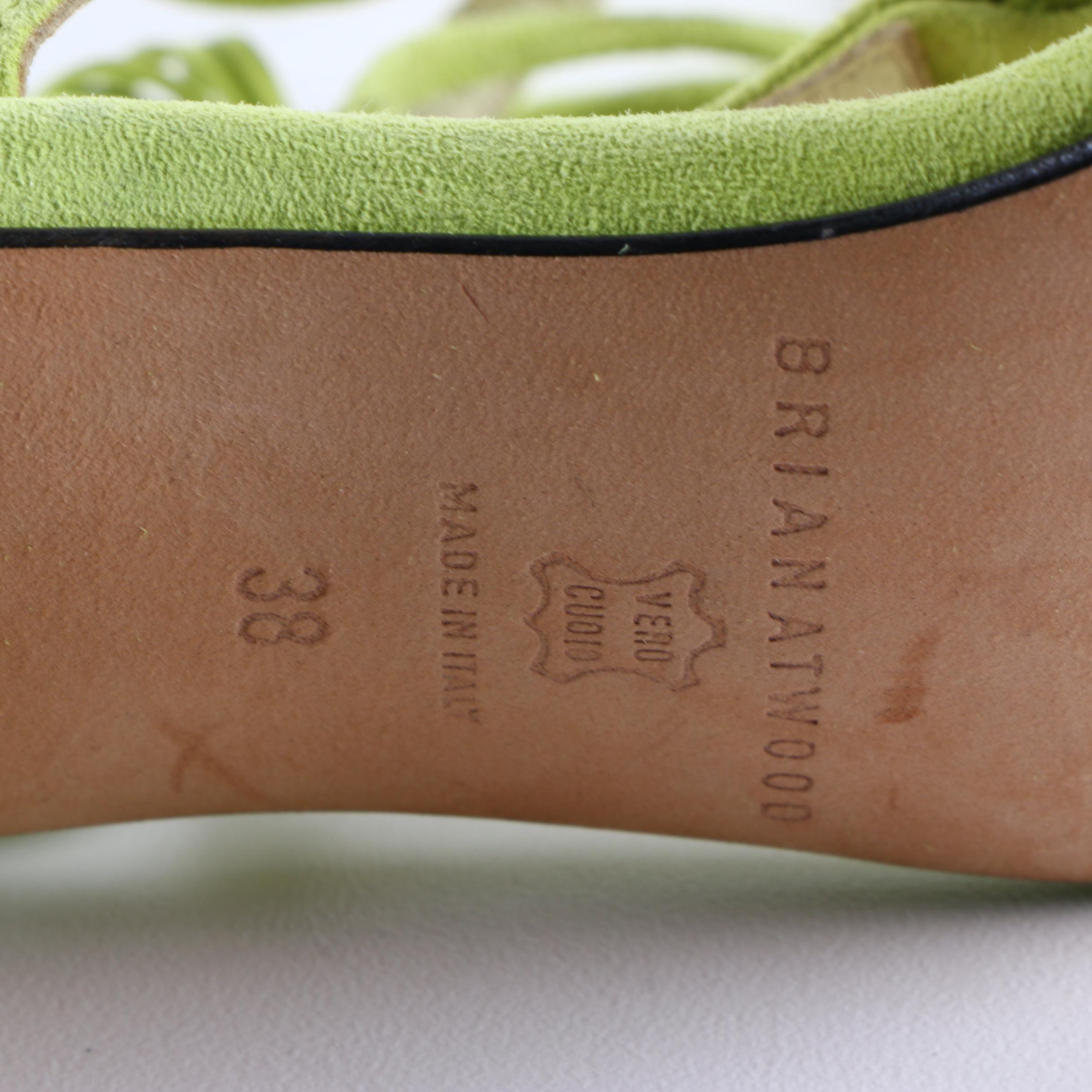 Brian Atwood Avocado Green Suede Strappy Heels