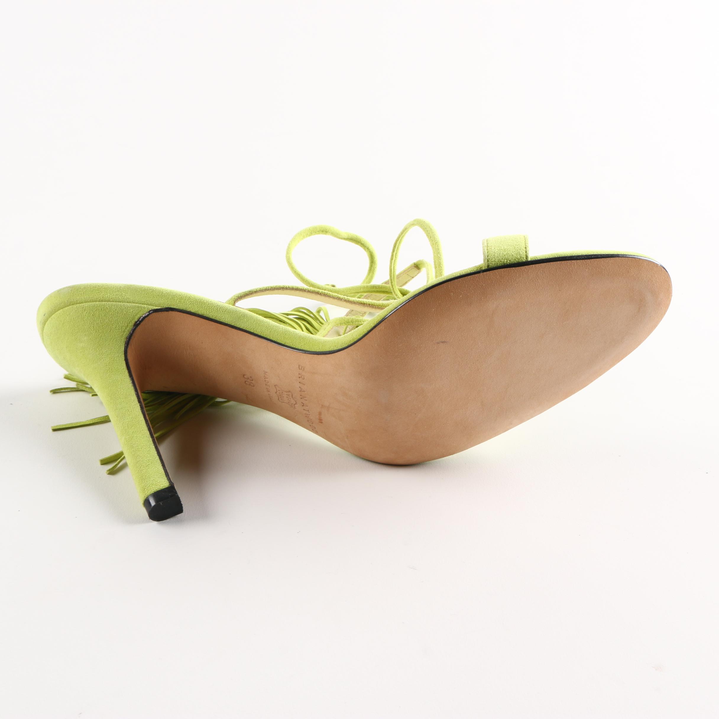 Brian Atwood Avocado Green Suede Strappy Heels