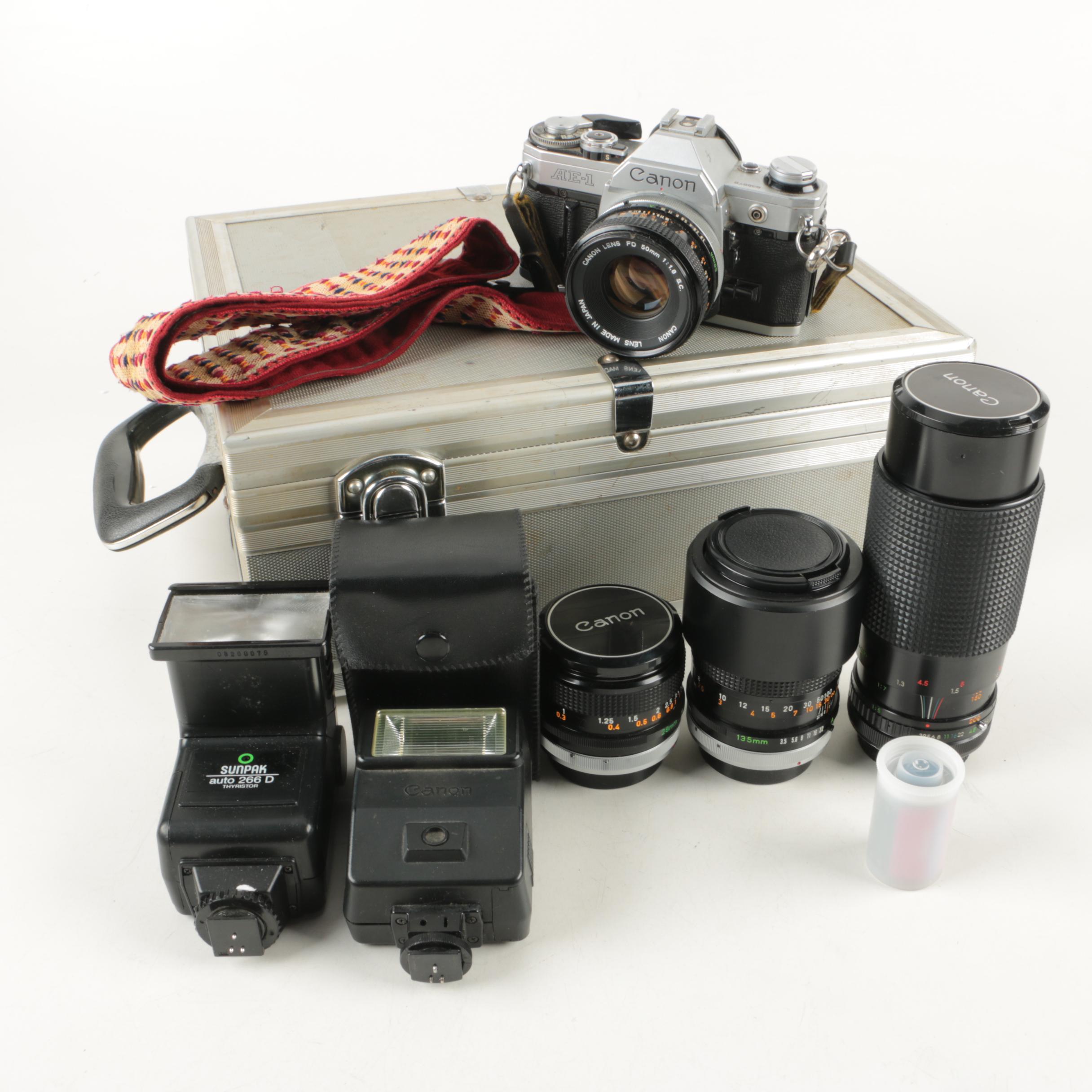 Canon AE 1 35mm Camera and Accessories