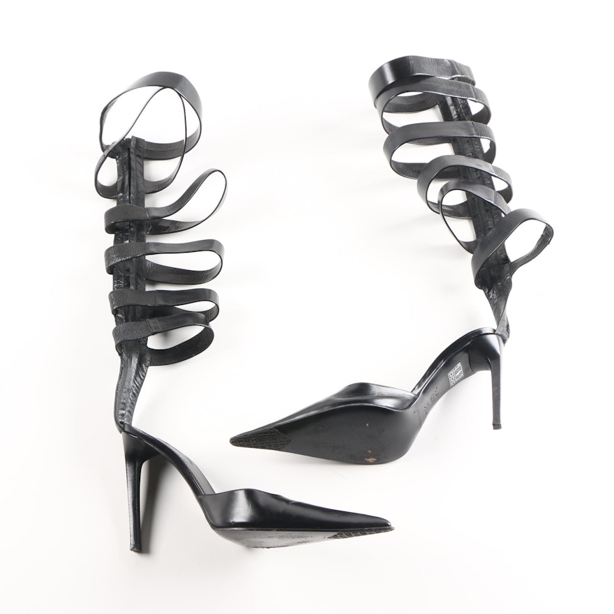 Le Silla Black Leather Gladiator Heels