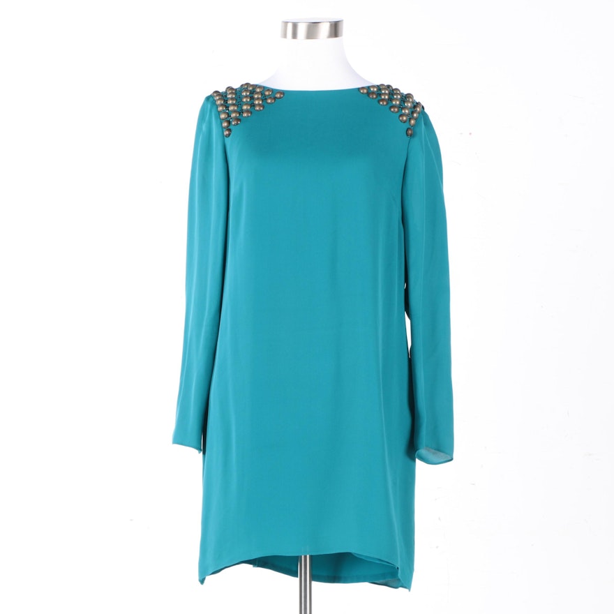 Tibi New York Embellished Shift Dress in Turquoise