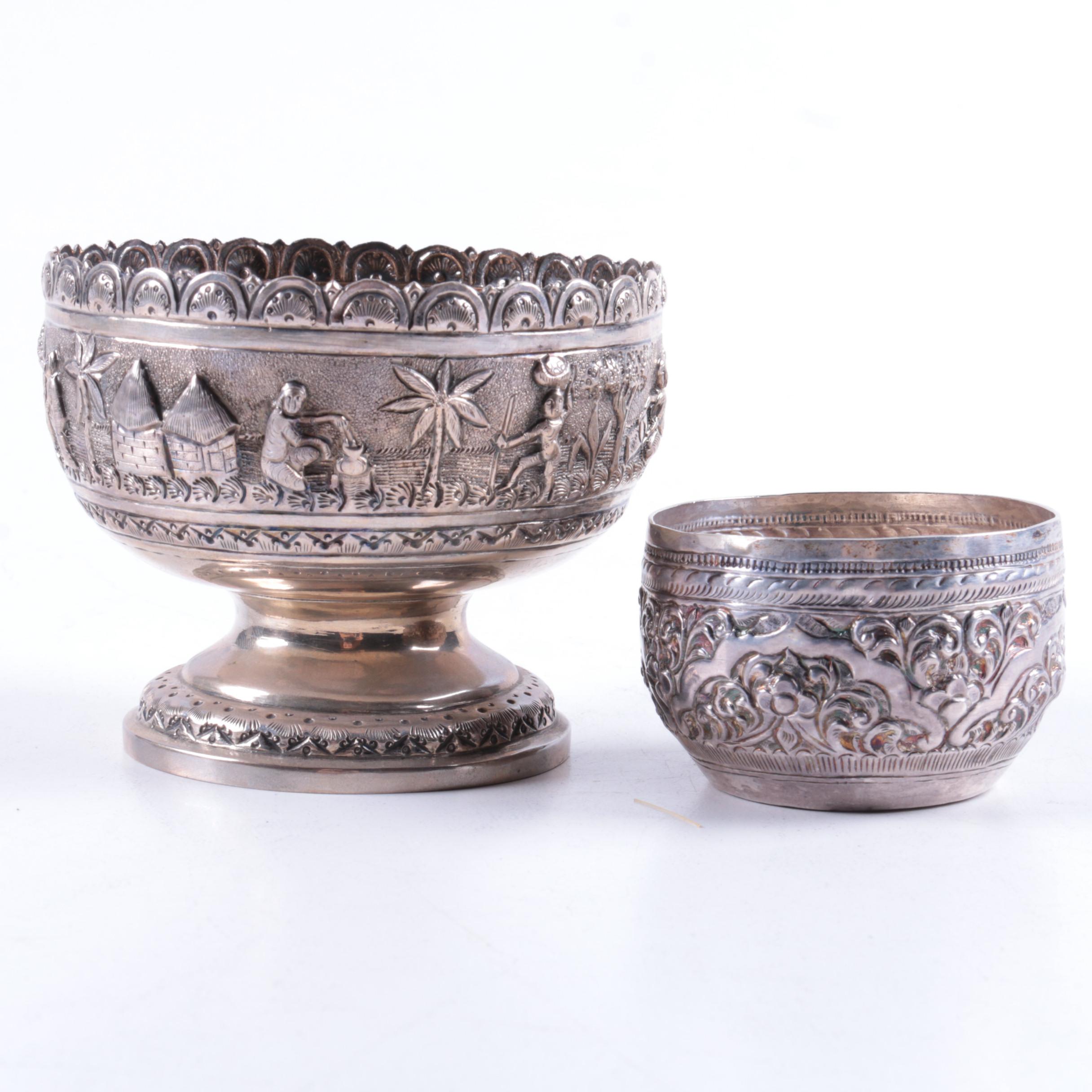 Unique Southeast Asian Repoussé Silver Bowls