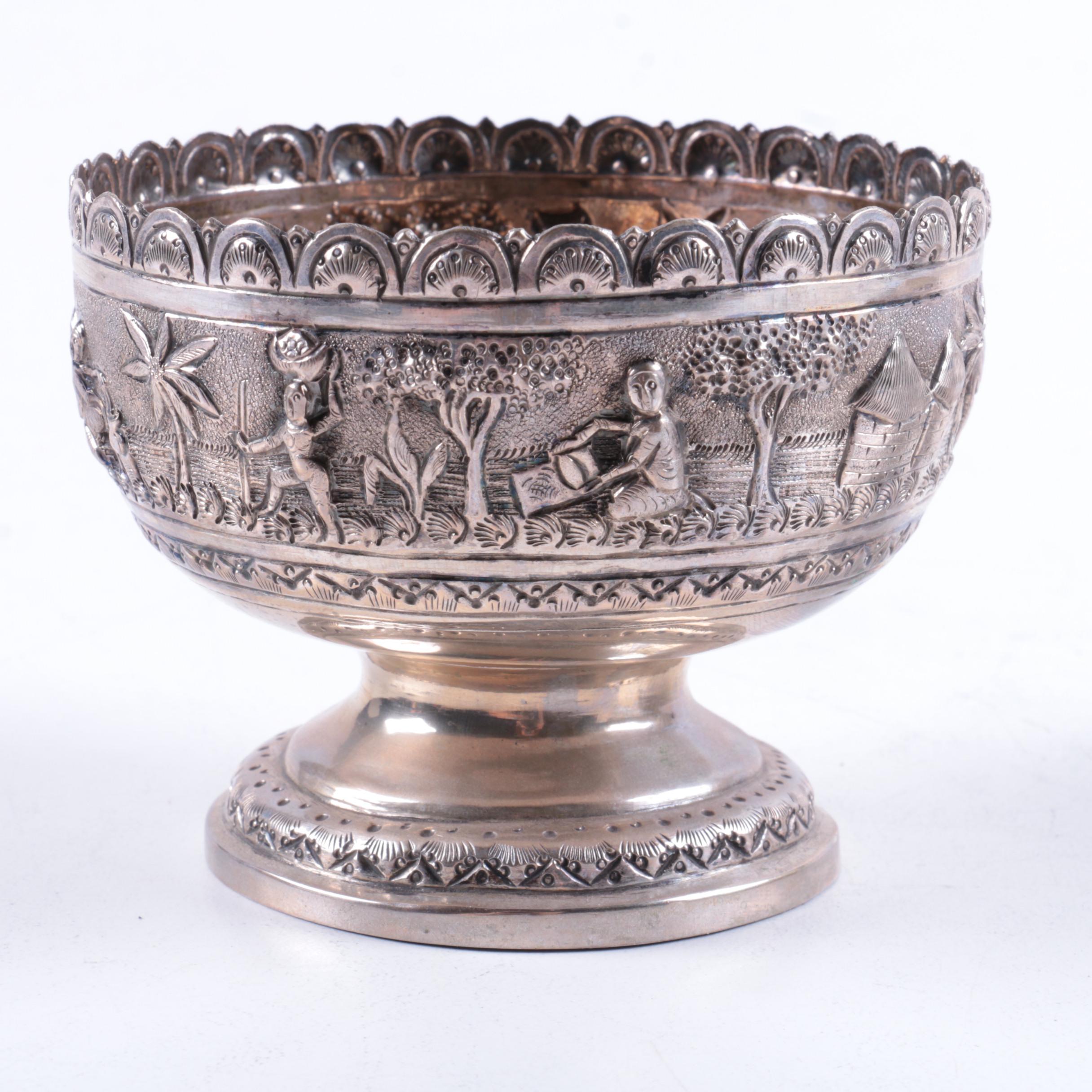 Unique Southeast Asian Repoussé Silver Bowls