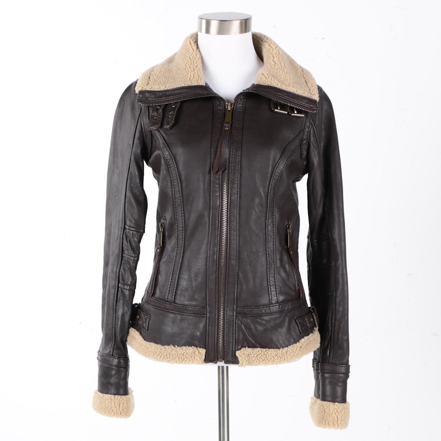 Women's MICHAEL Michael Kors Brown Leather Bomber Jacket