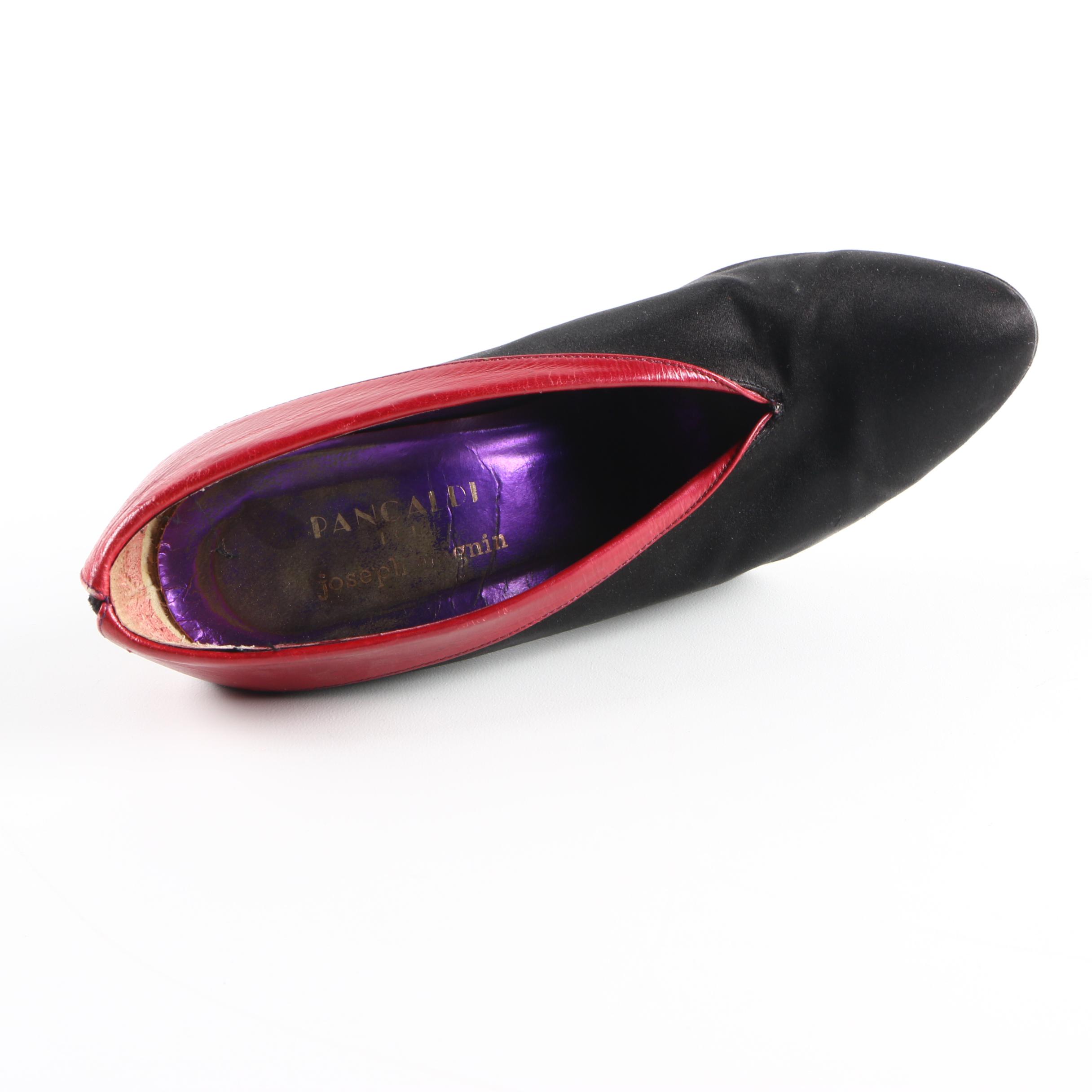 Pancaldi Red Leather Trimmed Black Satin Heels