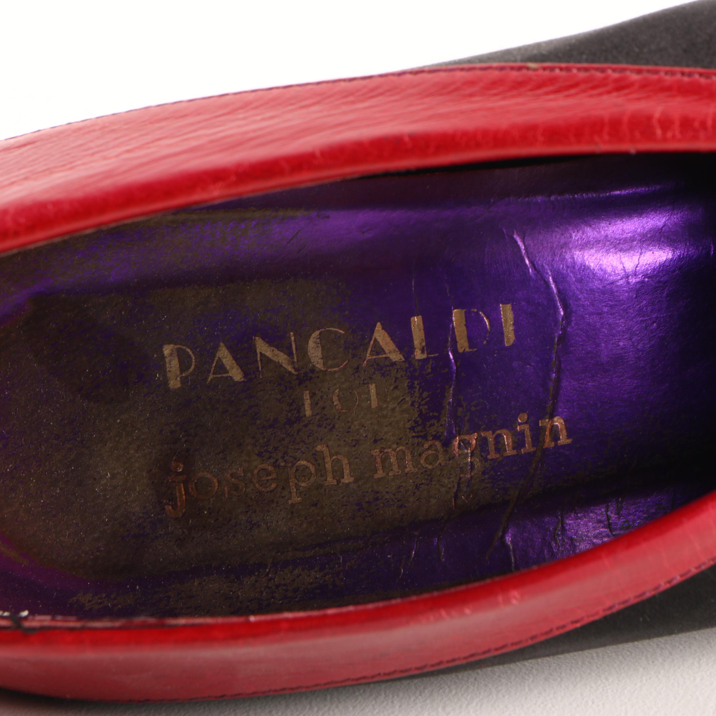 Pancaldi Red Leather Trimmed Black Satin Heels