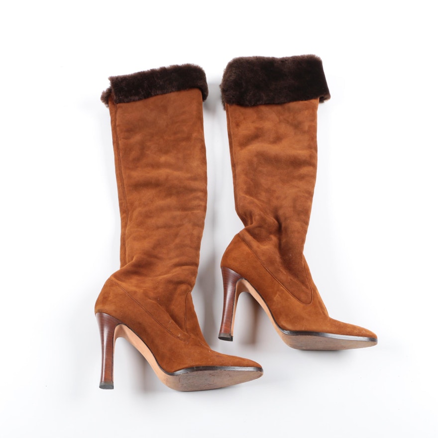 Manolo Blahnik Shearling Lined Suede Boots