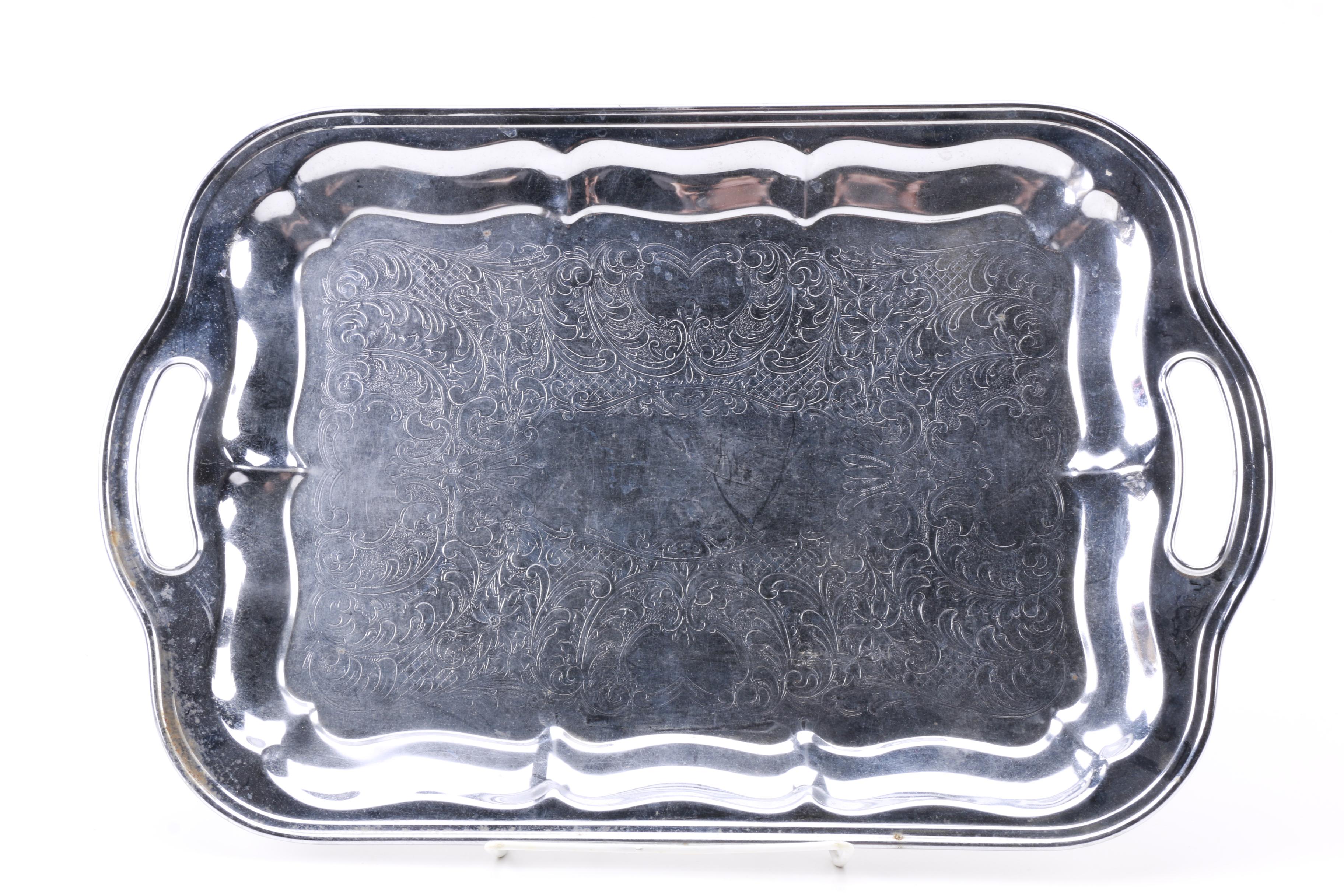 Wm Rogers Silver Plate Coffee Pot with Other American Silver Plate Servingware