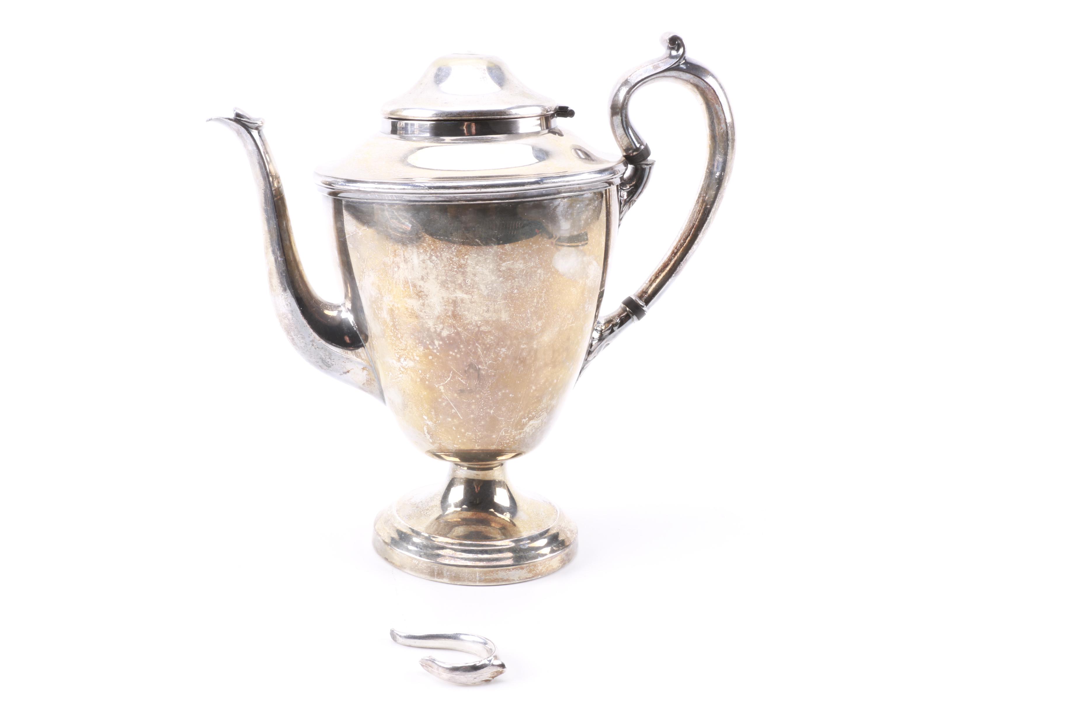 Wm Rogers Silver Plate Coffee Pot with Other American Silver Plate Servingware