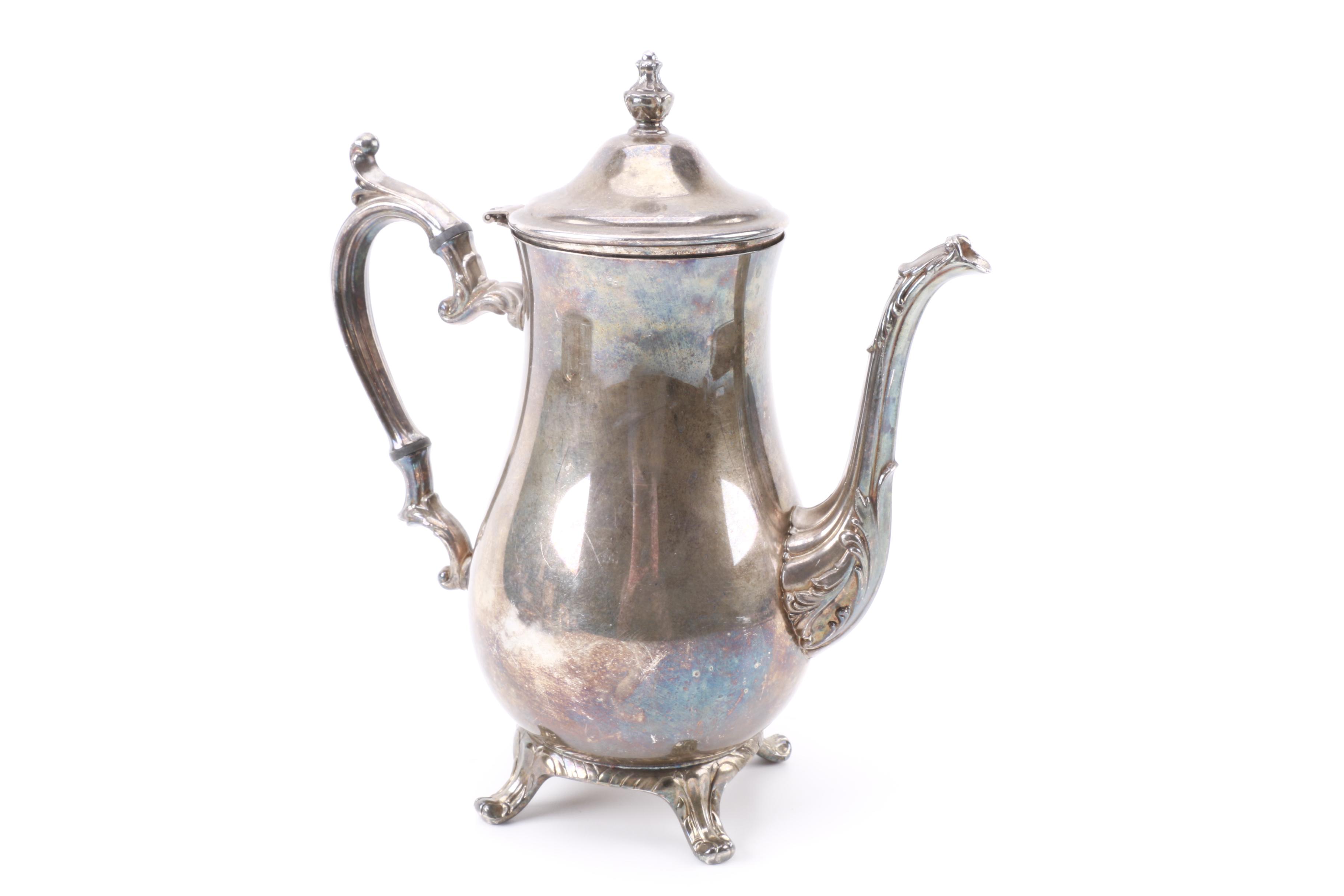 Wm Rogers Silver Plate Coffee Pot with Other American Silver Plate Servingware