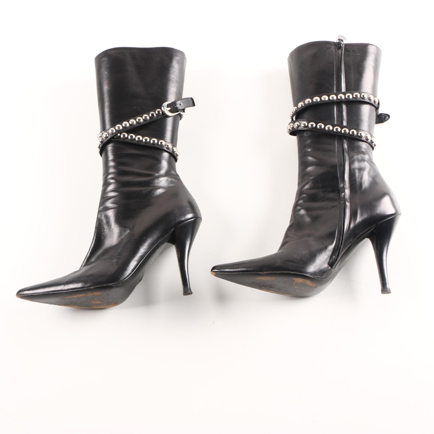 Vicini Black Leather Stiletto Boot Heels