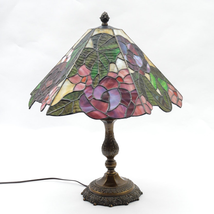 Tiffany Style Stained Glass Rose Lamp