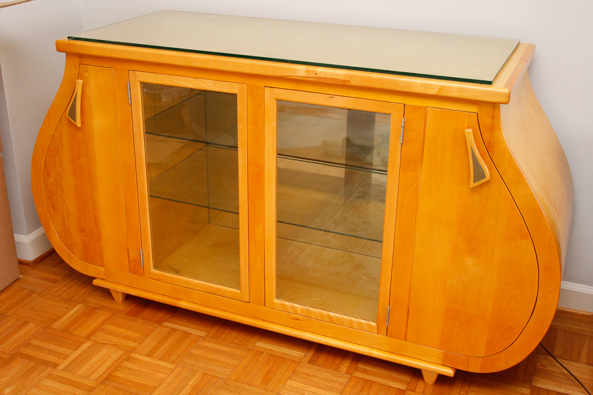 Contemporary Modern Maple Bombé Cabinet