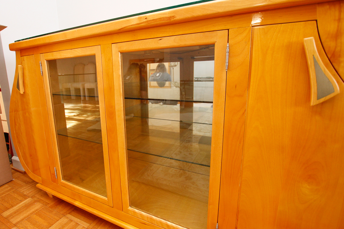 Contemporary Modern Maple Bombé Cabinet