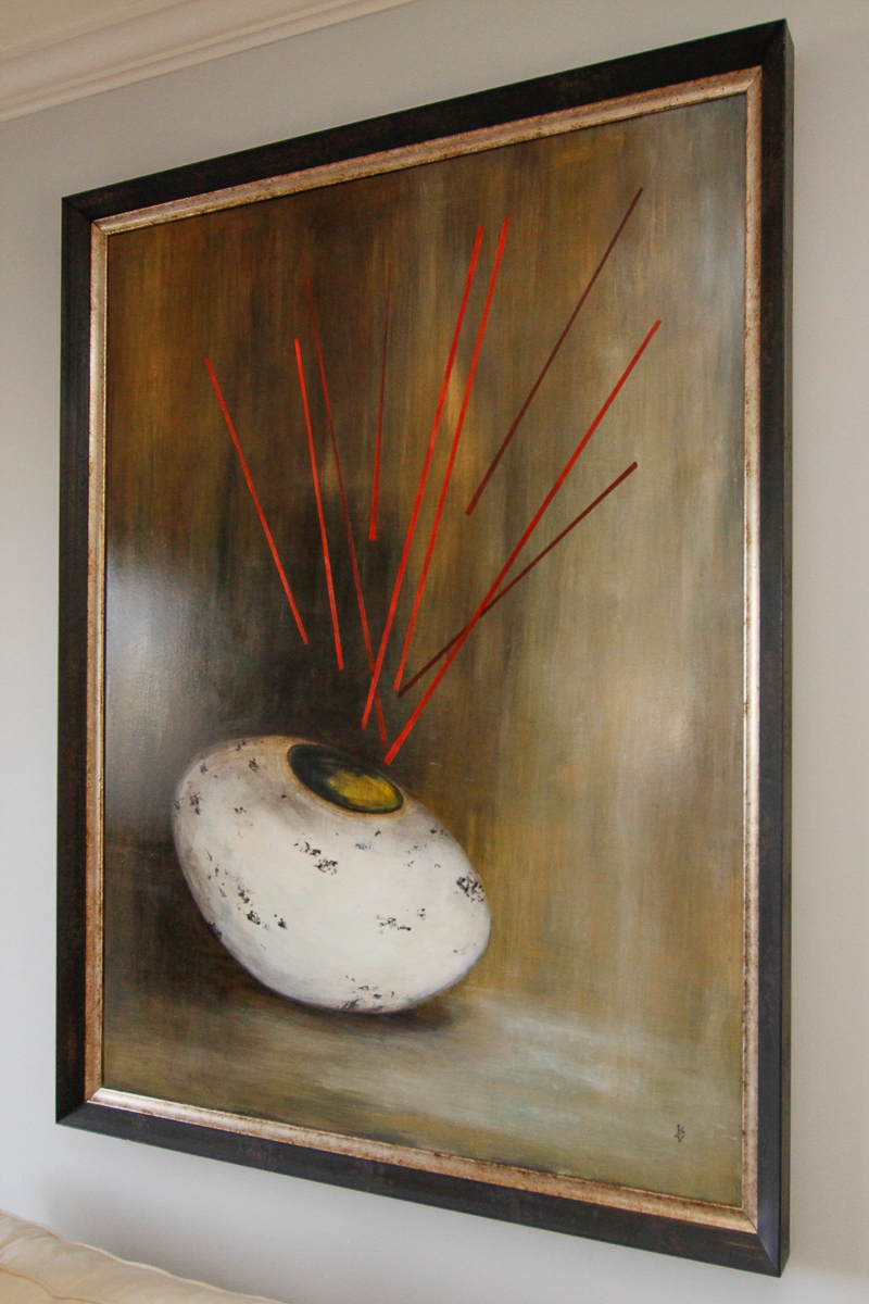 Jacqueline Saporiti Contemporary Oil Painting on Board of Vase and Sticks