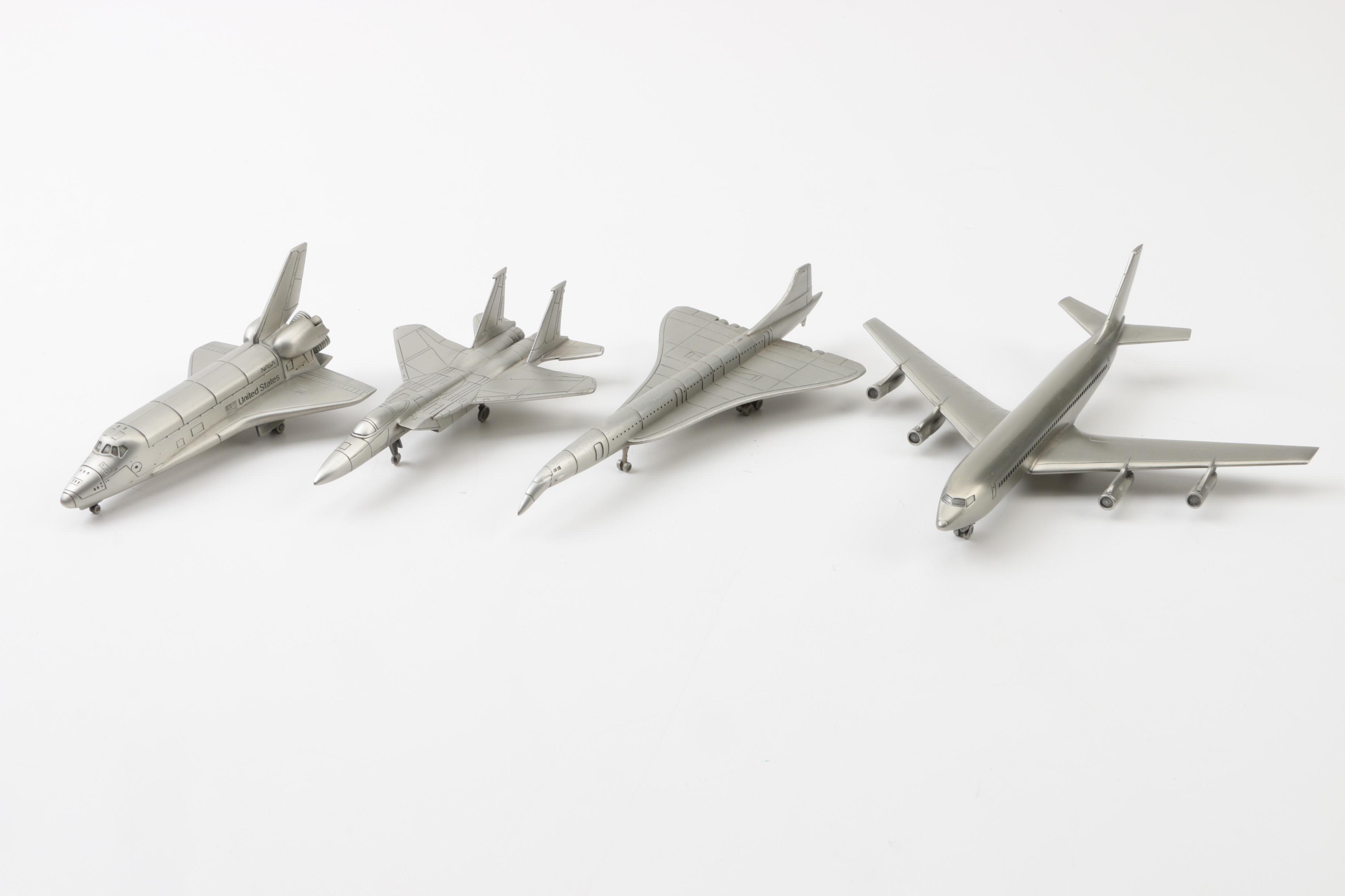 Danbury Mint Pewter Planes Featuring NASA Shuttle, Boeing 707 and More