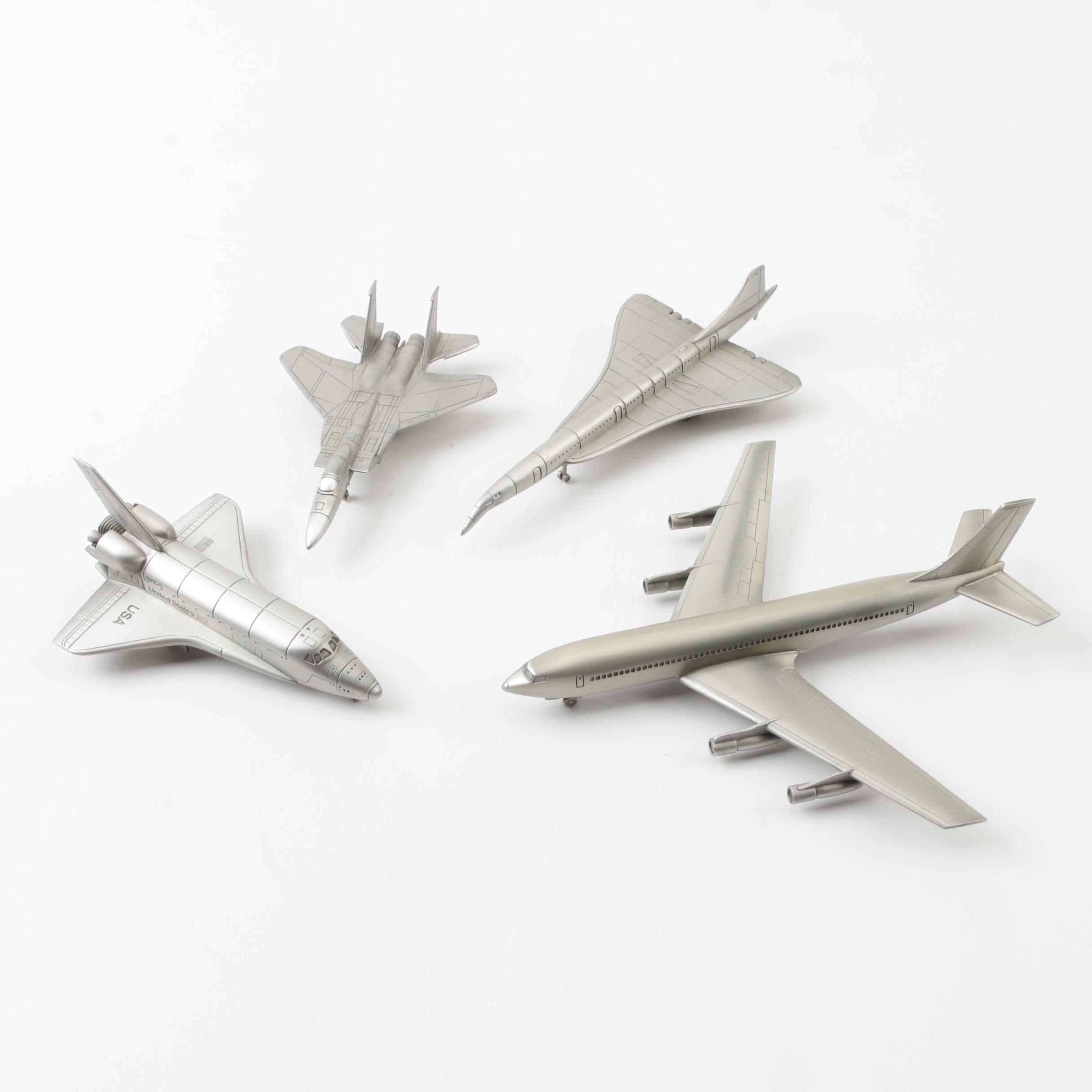 Danbury Mint Pewter Planes Featuring NASA Shuttle, Boeing 707 and More