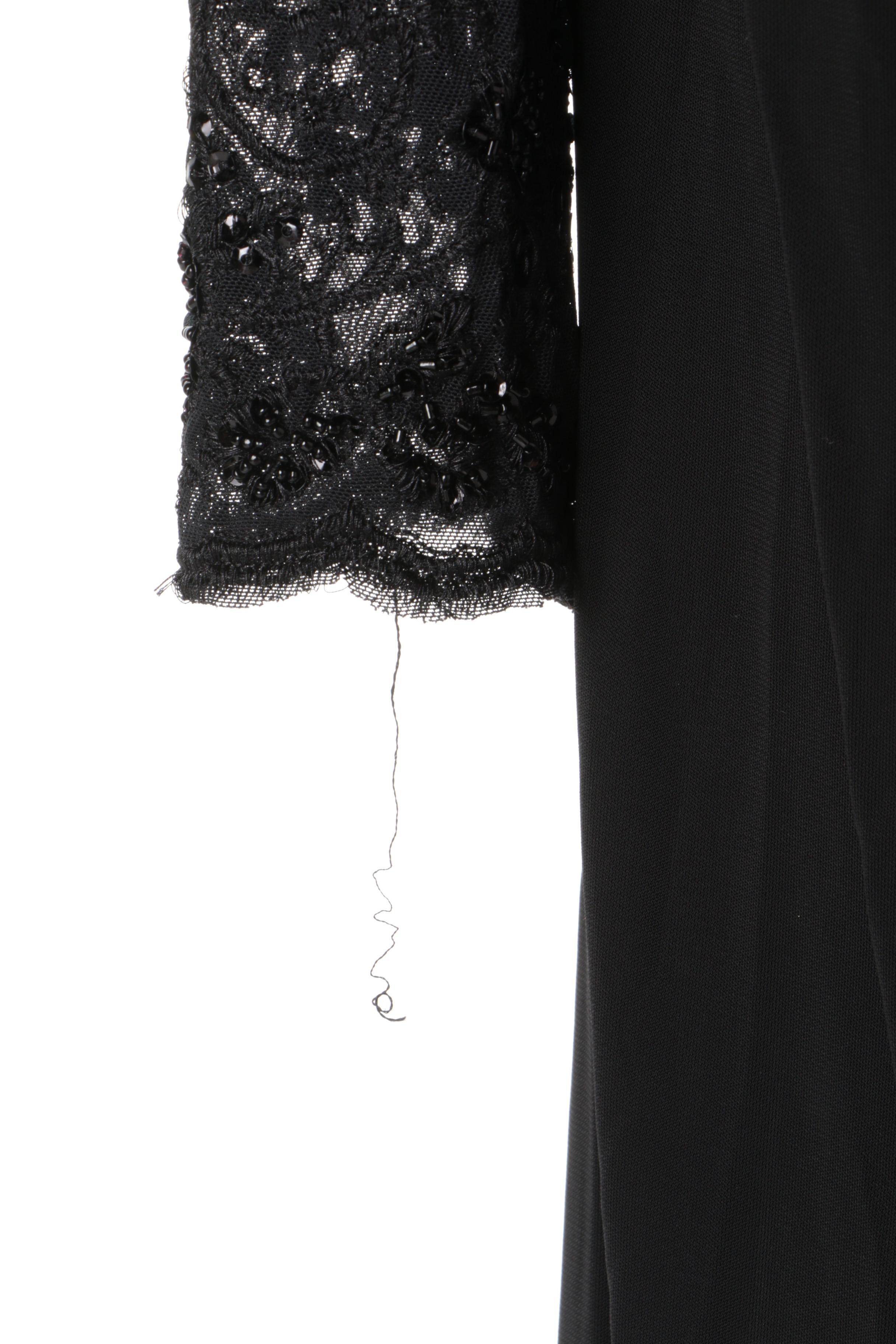 ABS Allen Swartz Embellished Black Evening Dress with Lace