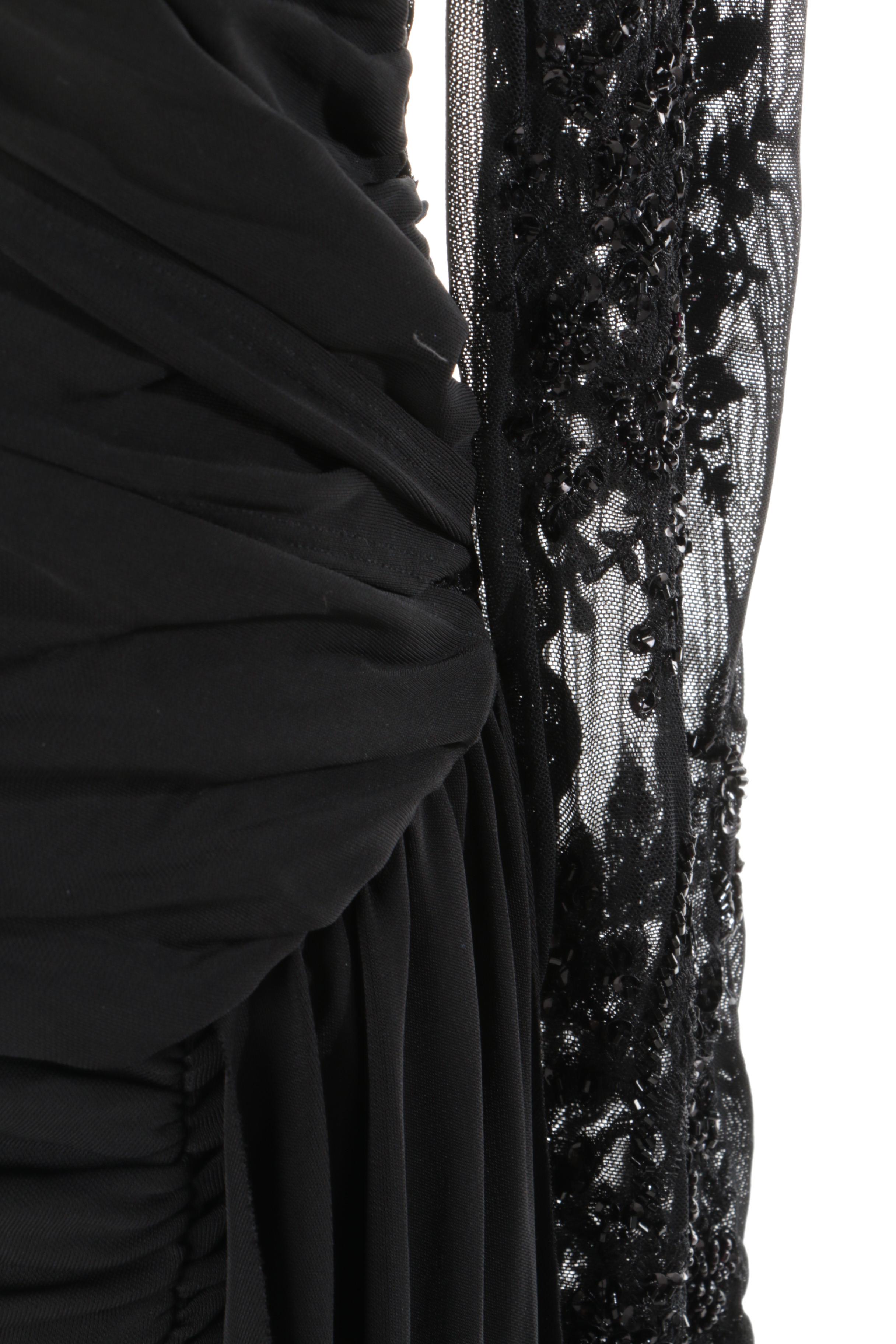 ABS Allen Swartz Embellished Black Evening Dress with Lace