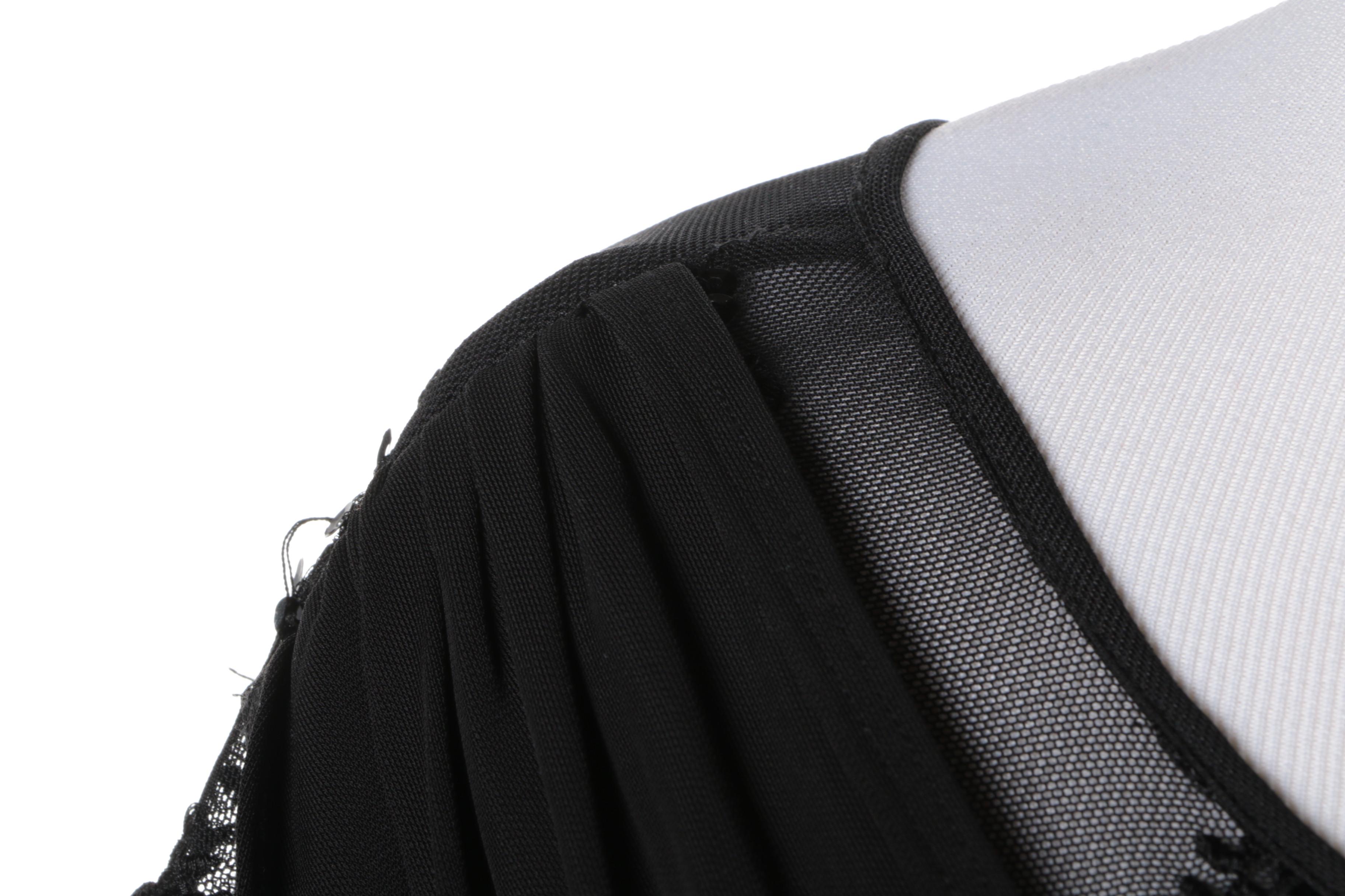 ABS Allen Swartz Embellished Black Evening Dress with Lace