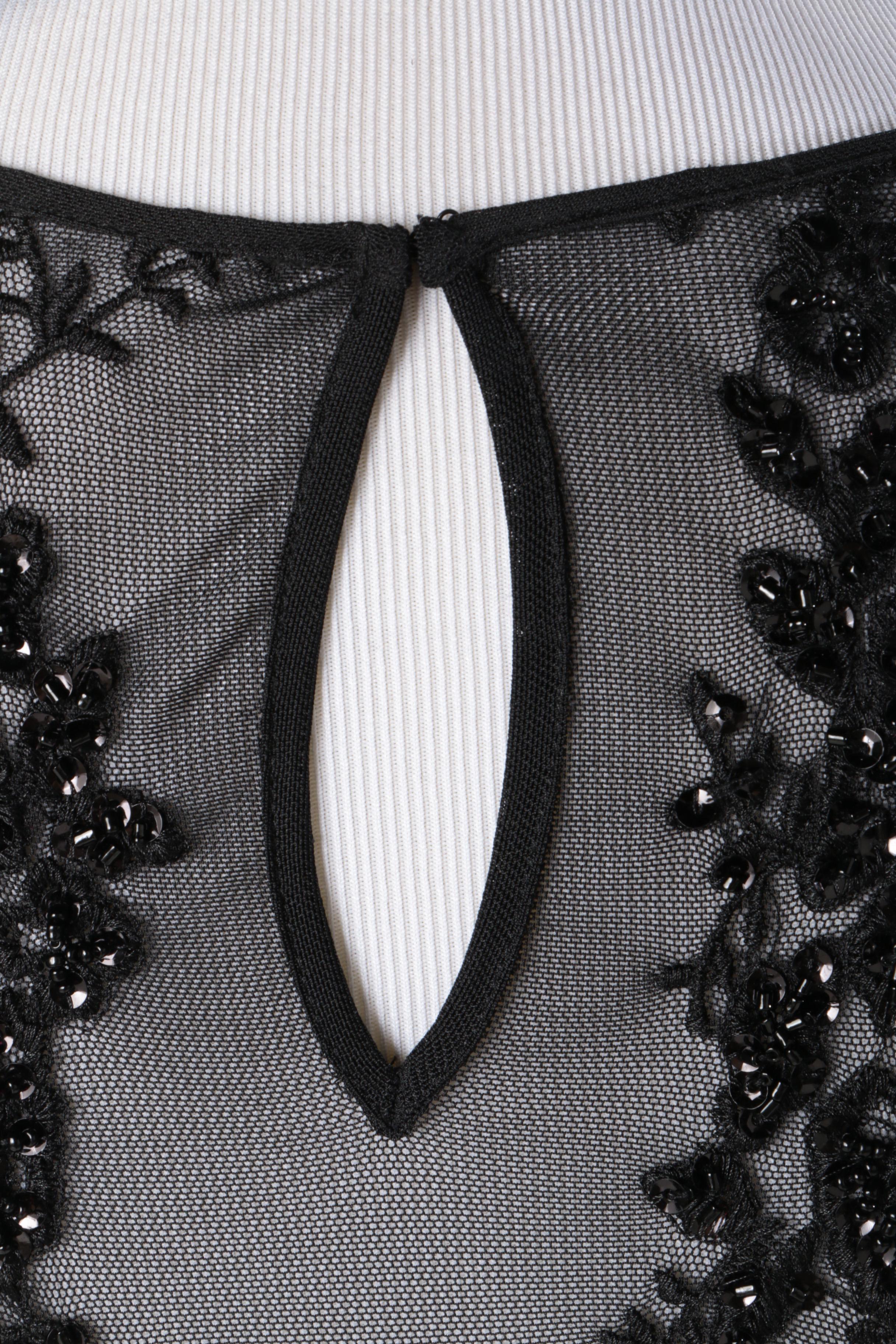 ABS Allen Swartz Embellished Black Evening Dress with Lace