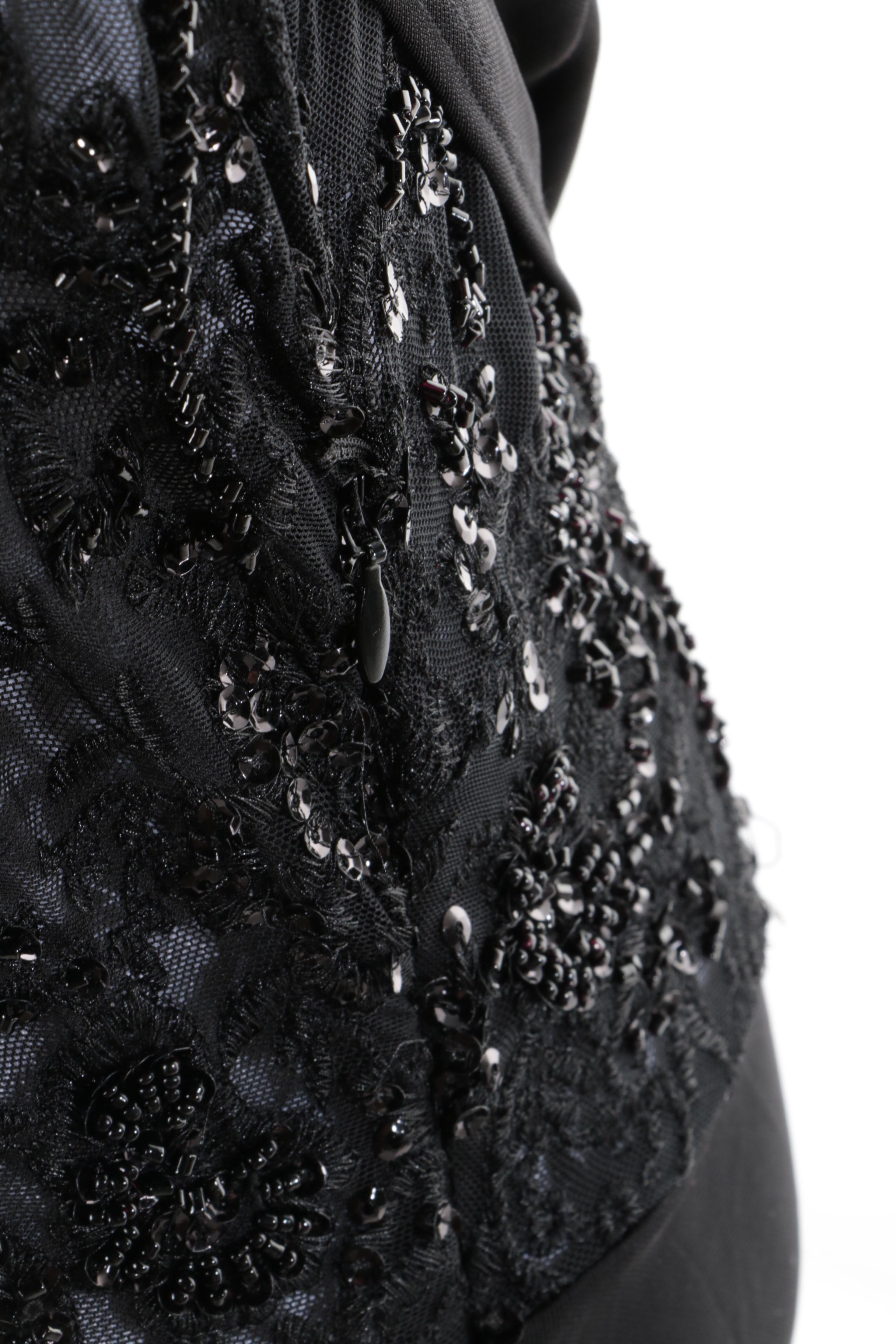 ABS Allen Swartz Embellished Black Evening Dress with Lace