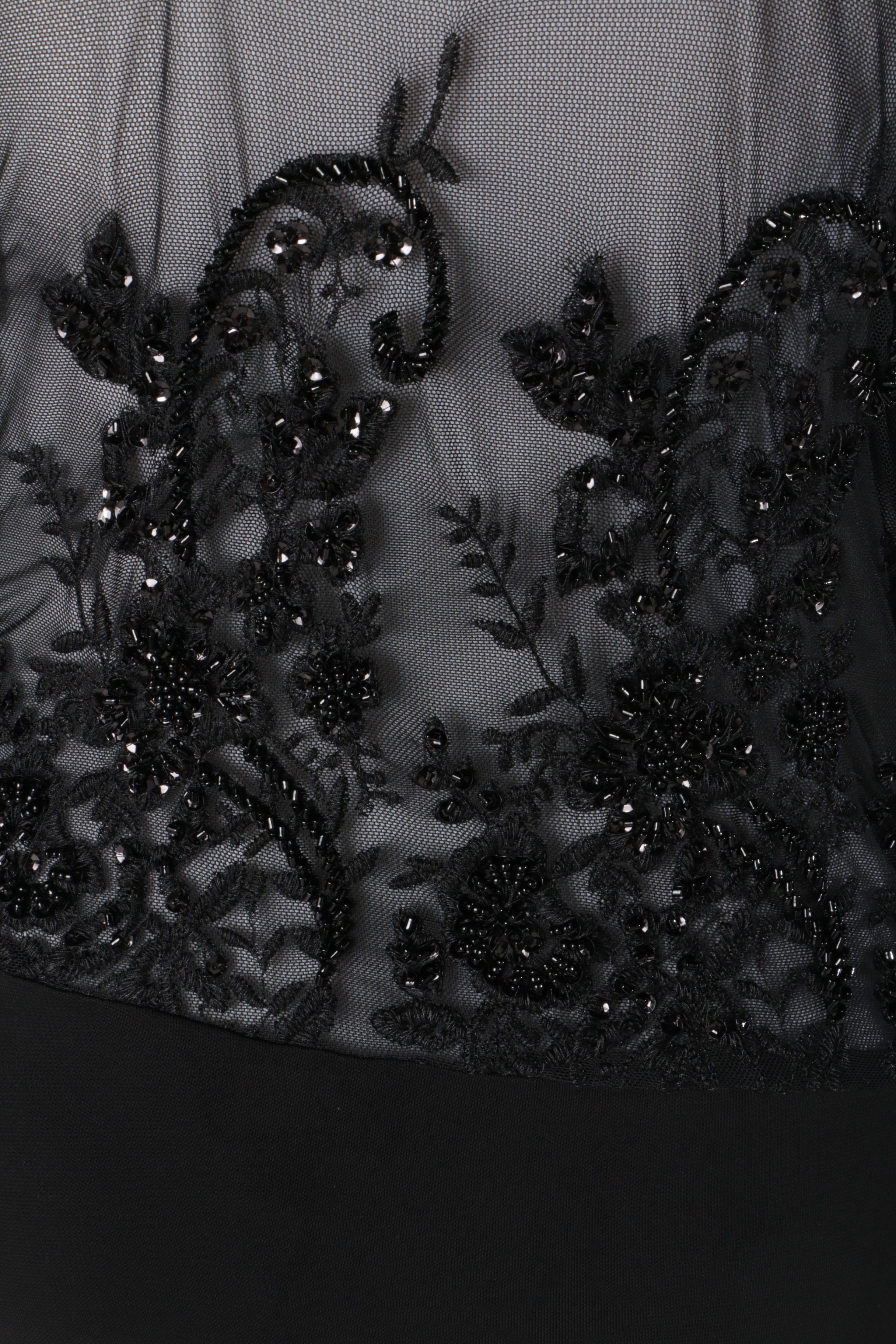 ABS Allen Swartz Embellished Black Evening Dress with Lace