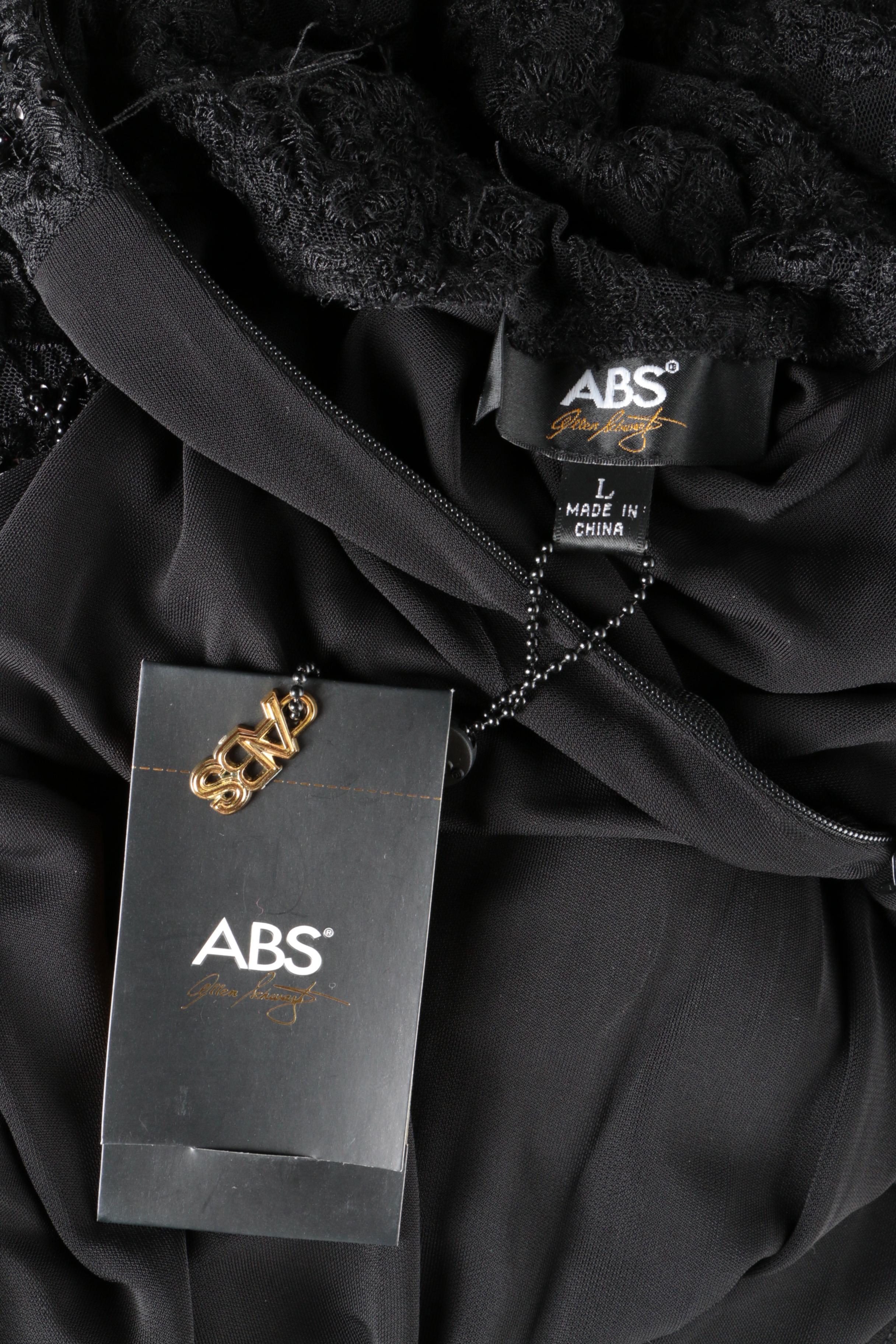 ABS Allen Swartz Embellished Black Evening Dress with Lace