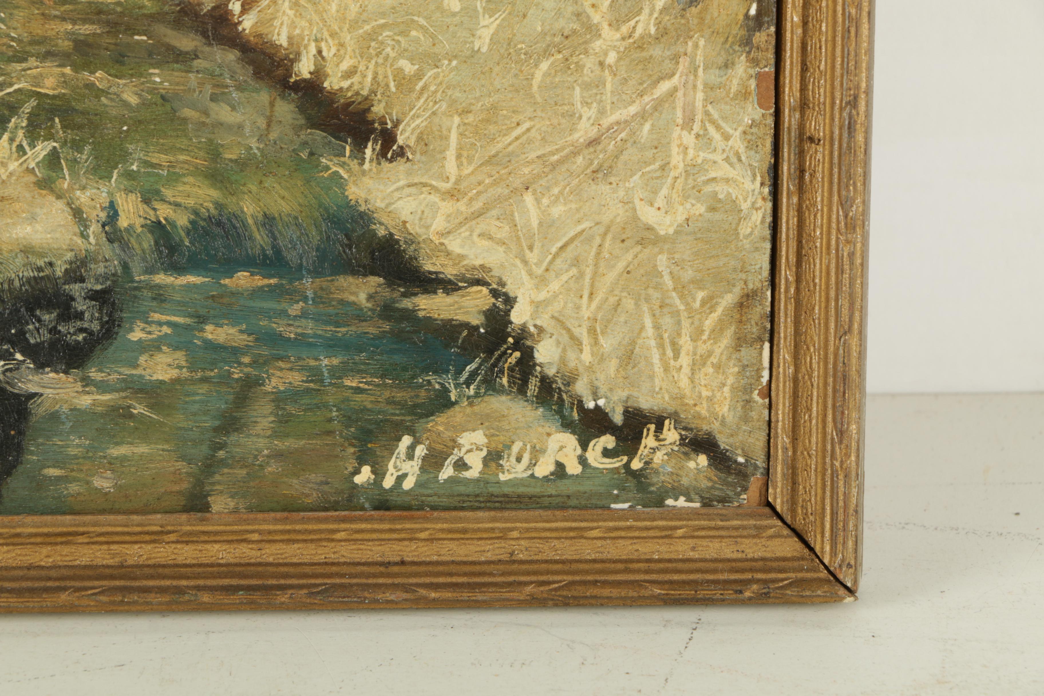 H. Burch Oil Painting on Canvas Board of a Rural Landscape