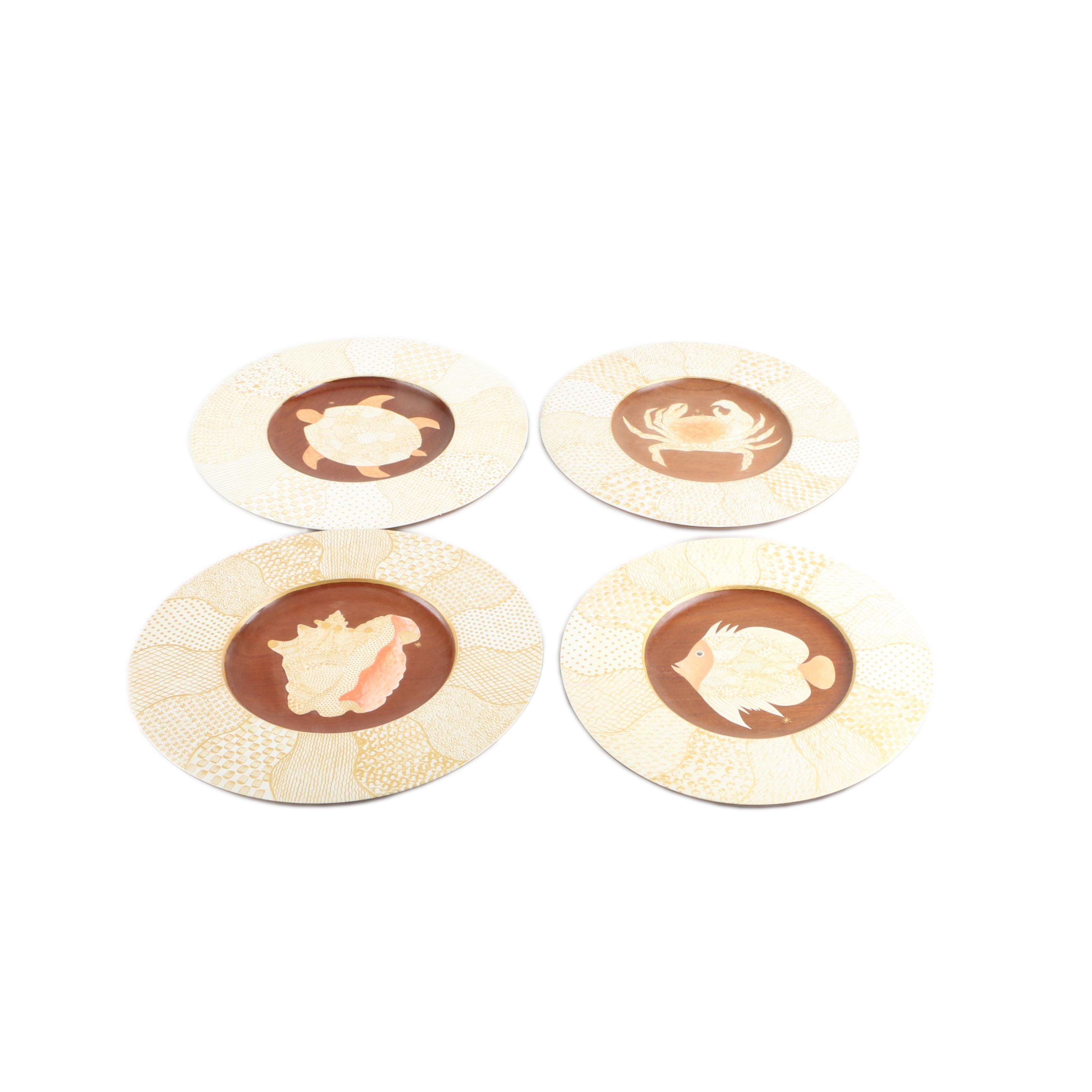 Set of Four Bibi Leon Painted Mahogany  Plates