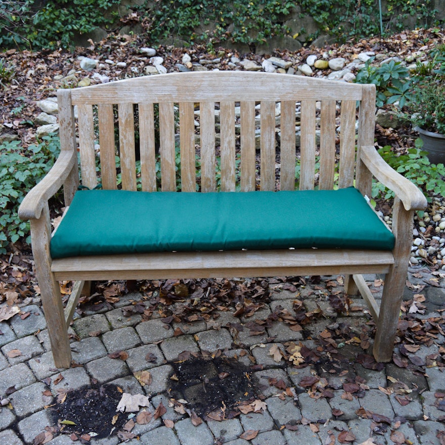 Unfinished Wood Garden Bench with Green Cushion