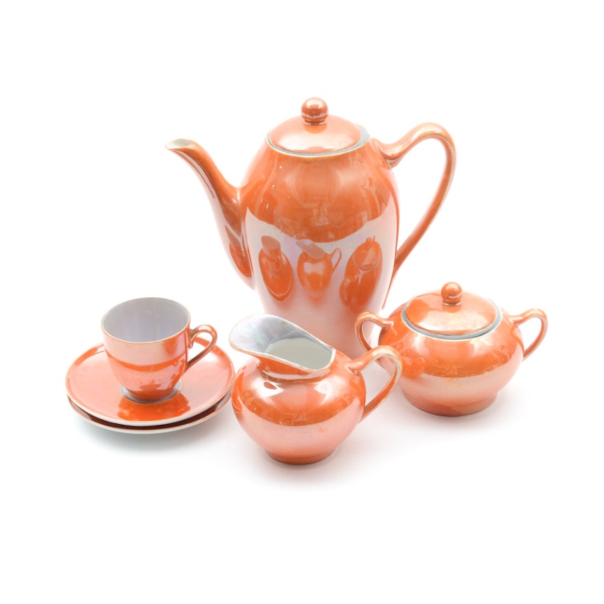 Vintage German Orange Lustre Coffee Set