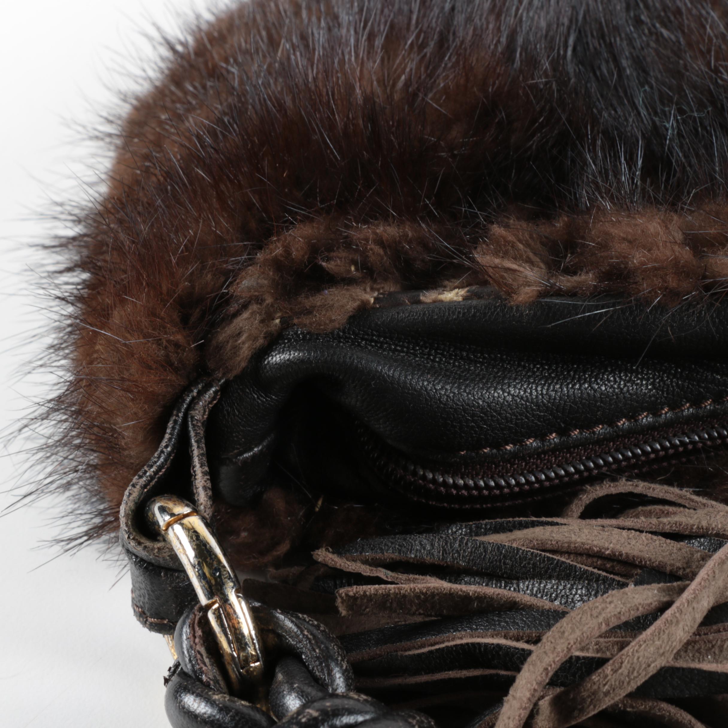 Paolo Masi Italian Mink and Leather Handbag