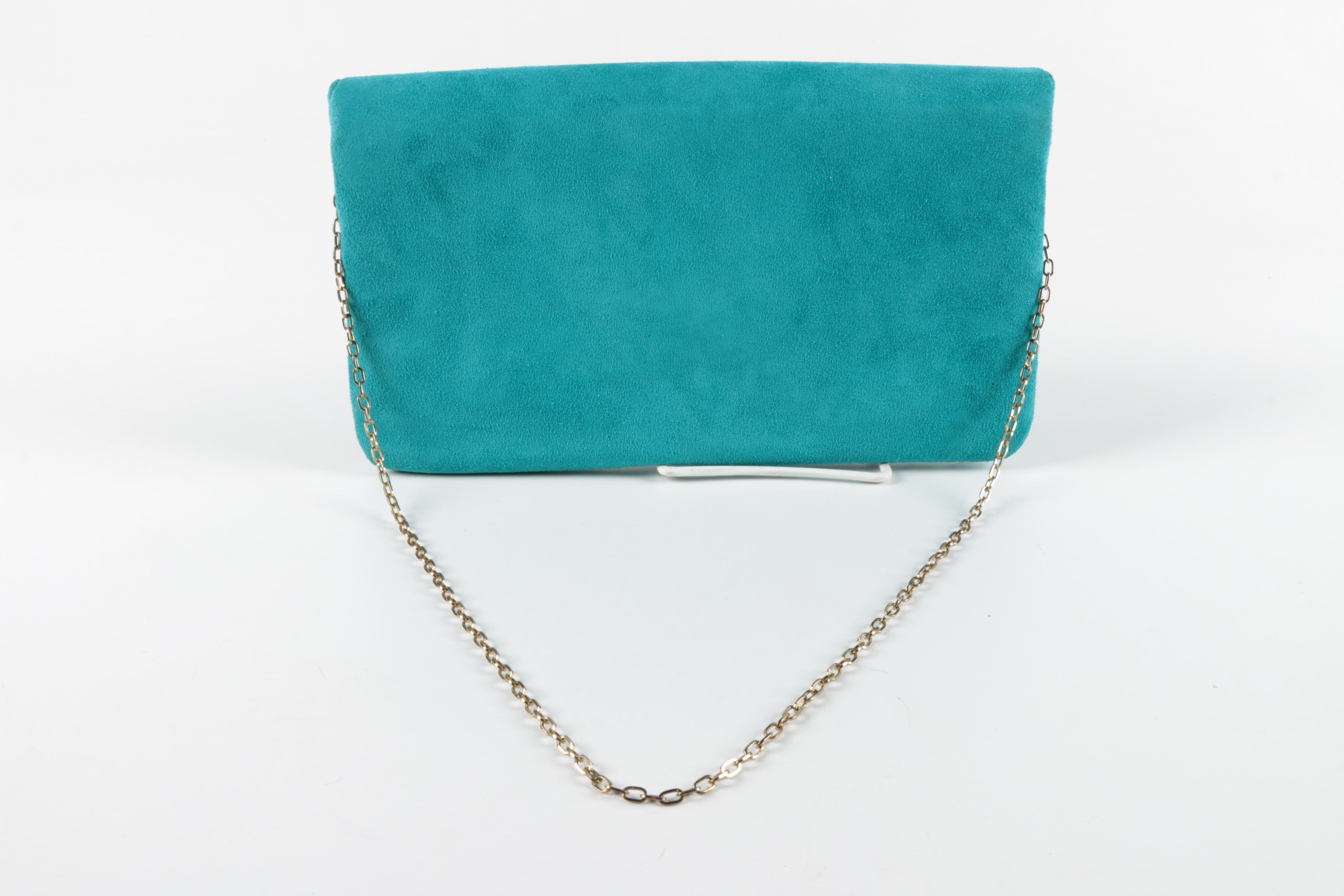 Vintage 1980s Bright Aqua Suede Envelope Handbag
