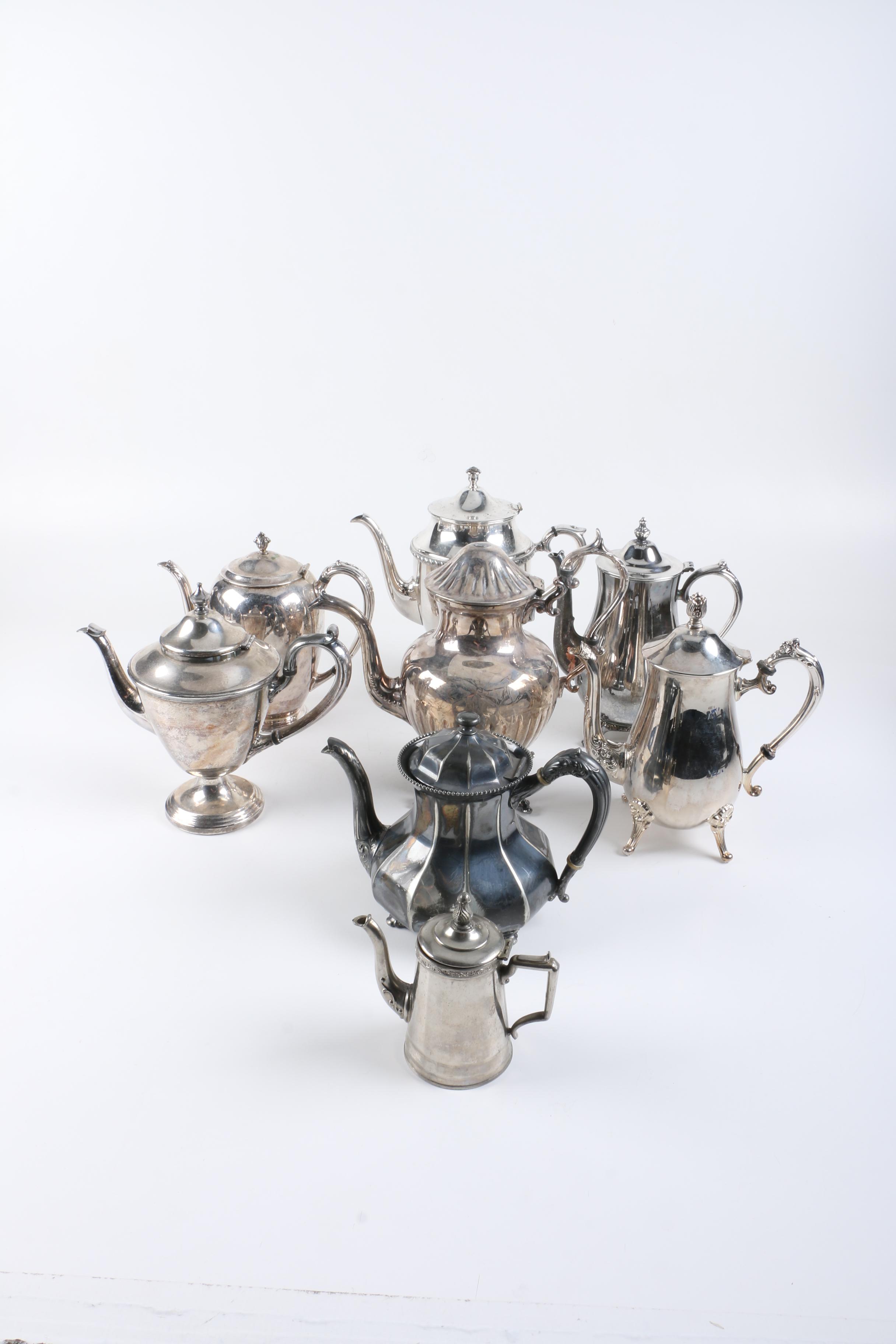 Queen City Silver Company Silver Plate Teapot and Assorted Silver Plate Teapots