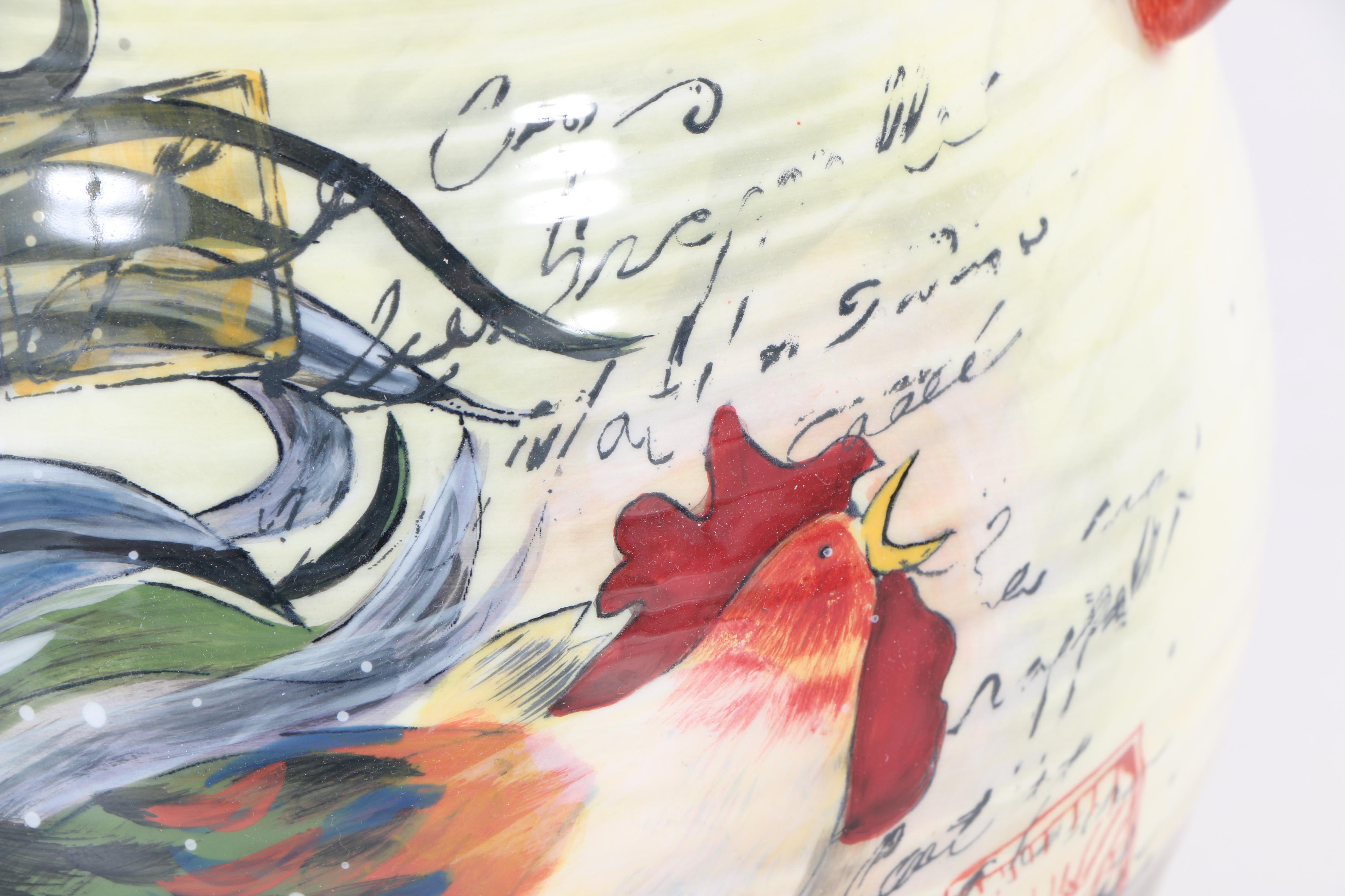 Hand-Painted Susan Winget "Le Rooster" Ceramic Storage Canisters