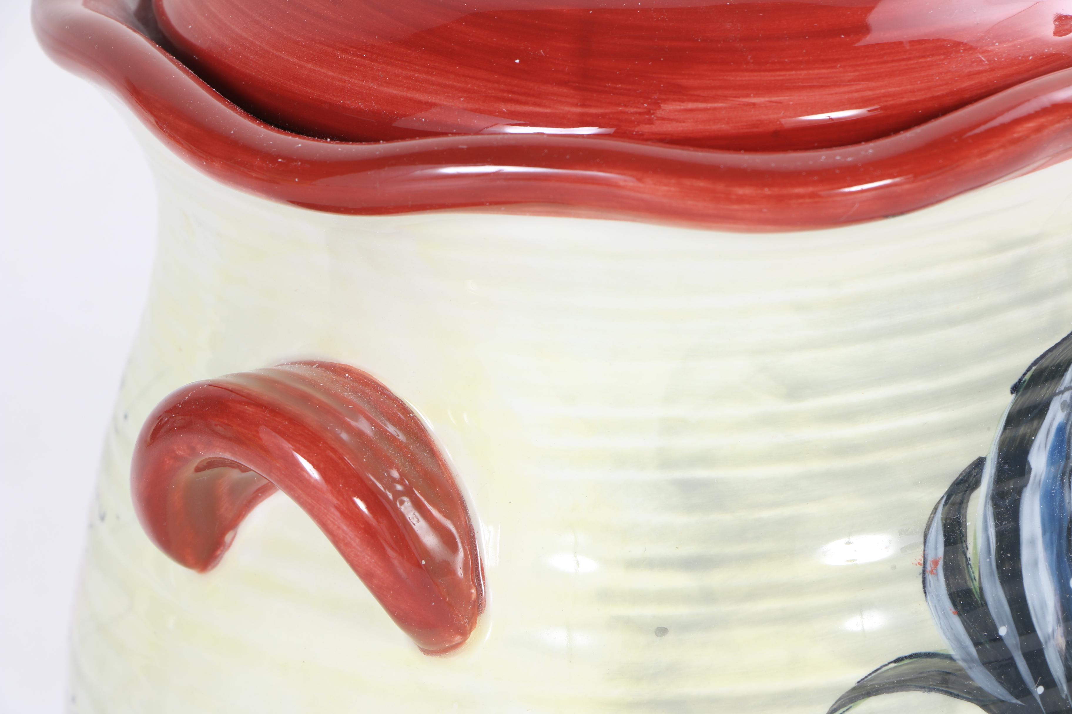 Hand-Painted Susan Winget "Le Rooster" Ceramic Storage Canisters