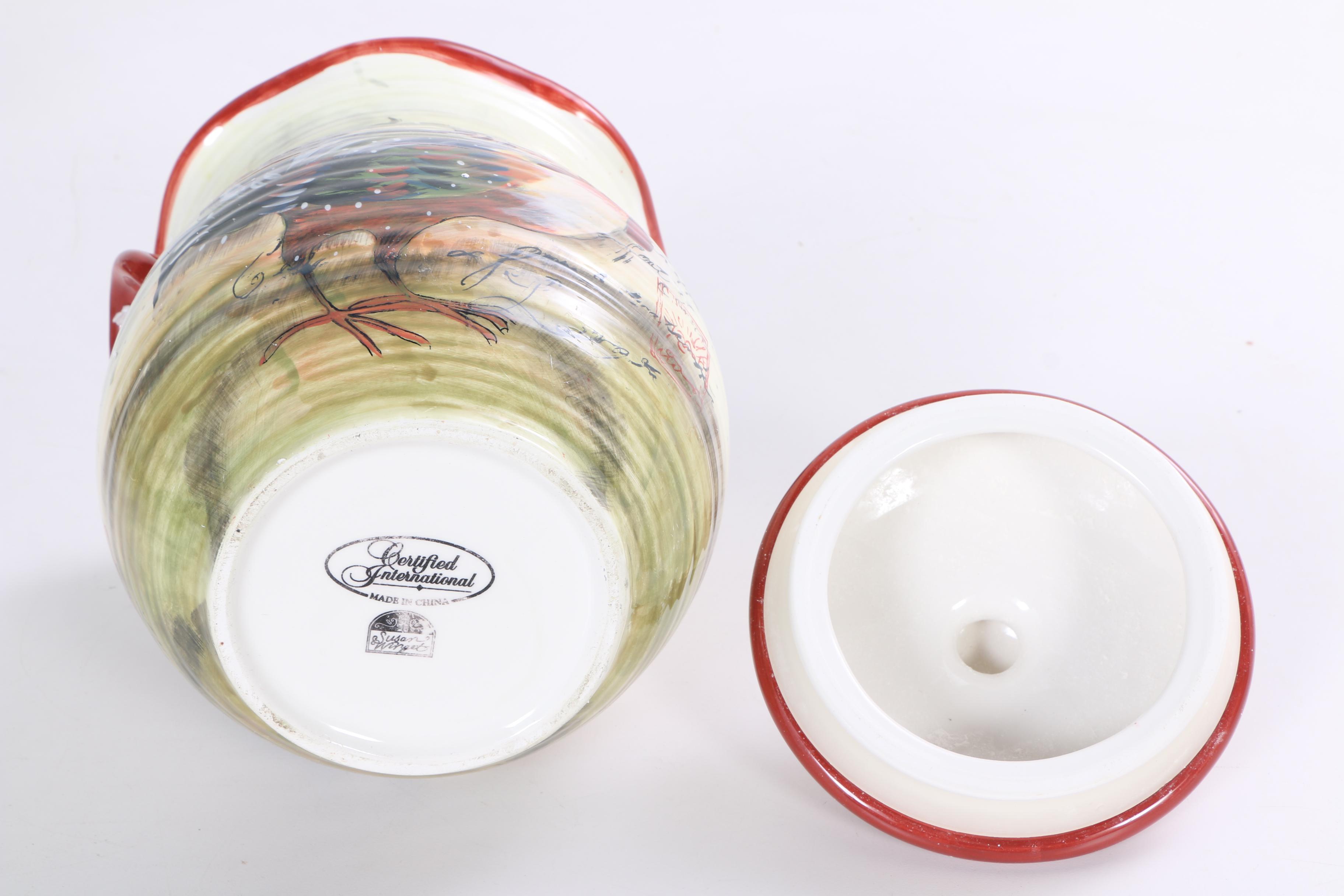 Hand-Painted Susan Winget "Le Rooster" Ceramic Storage Canisters