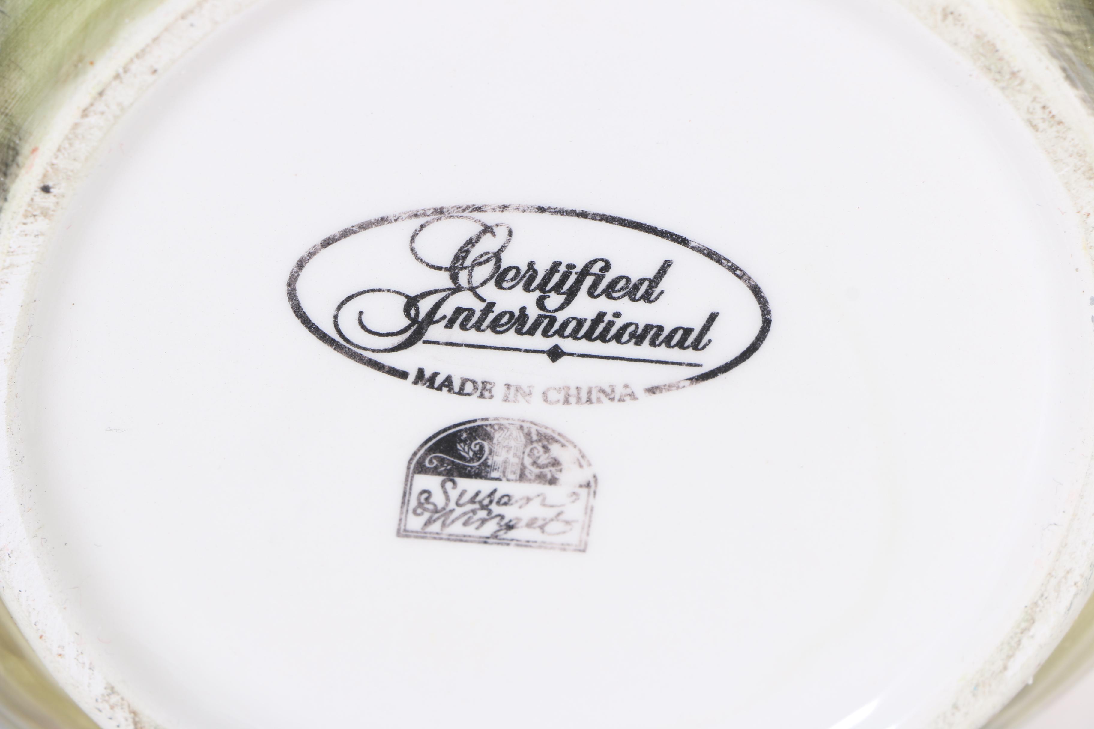 Hand-Painted Susan Winget "Le Rooster" Ceramic Storage Canisters