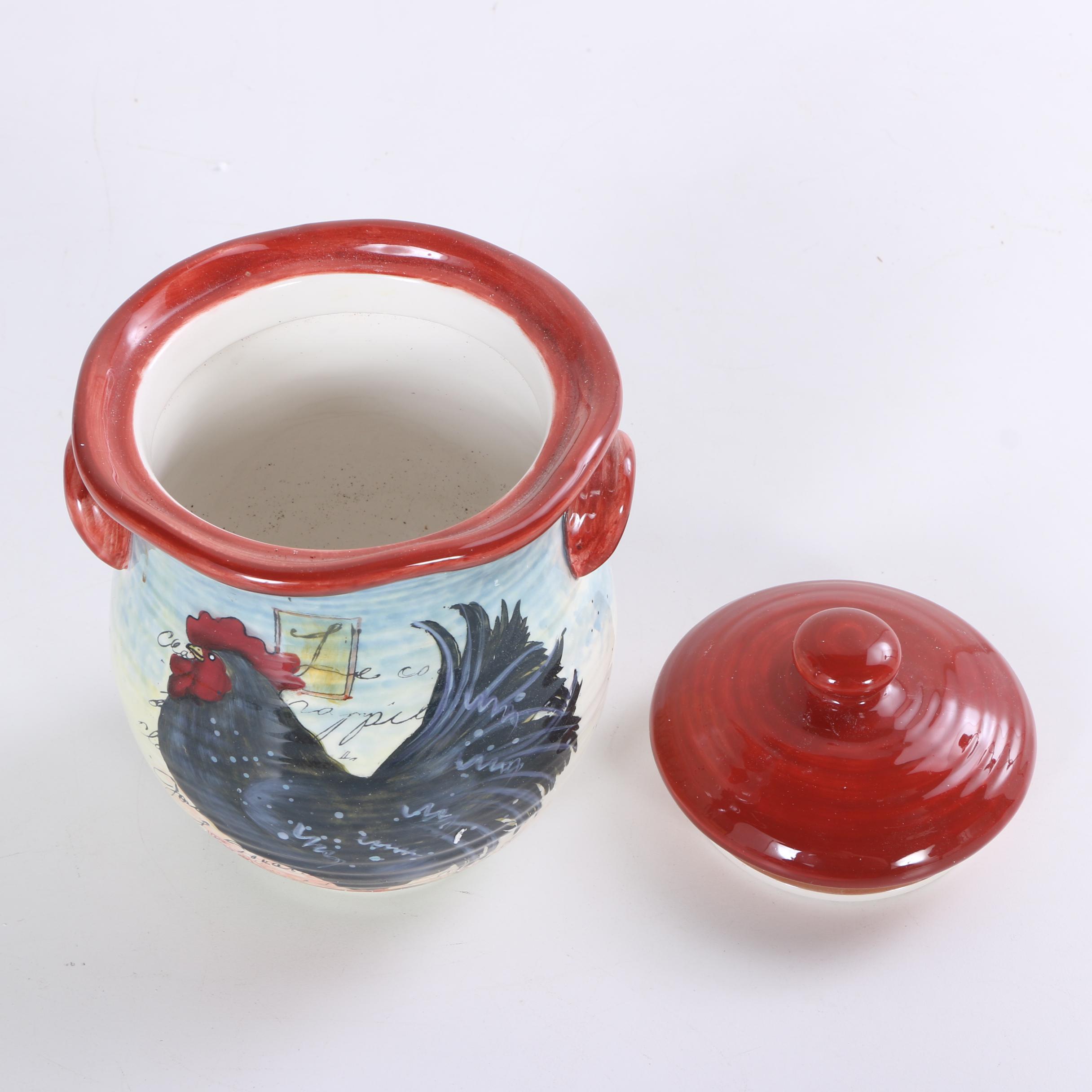 Hand-Painted Susan Winget "Le Rooster" Ceramic Storage Canisters