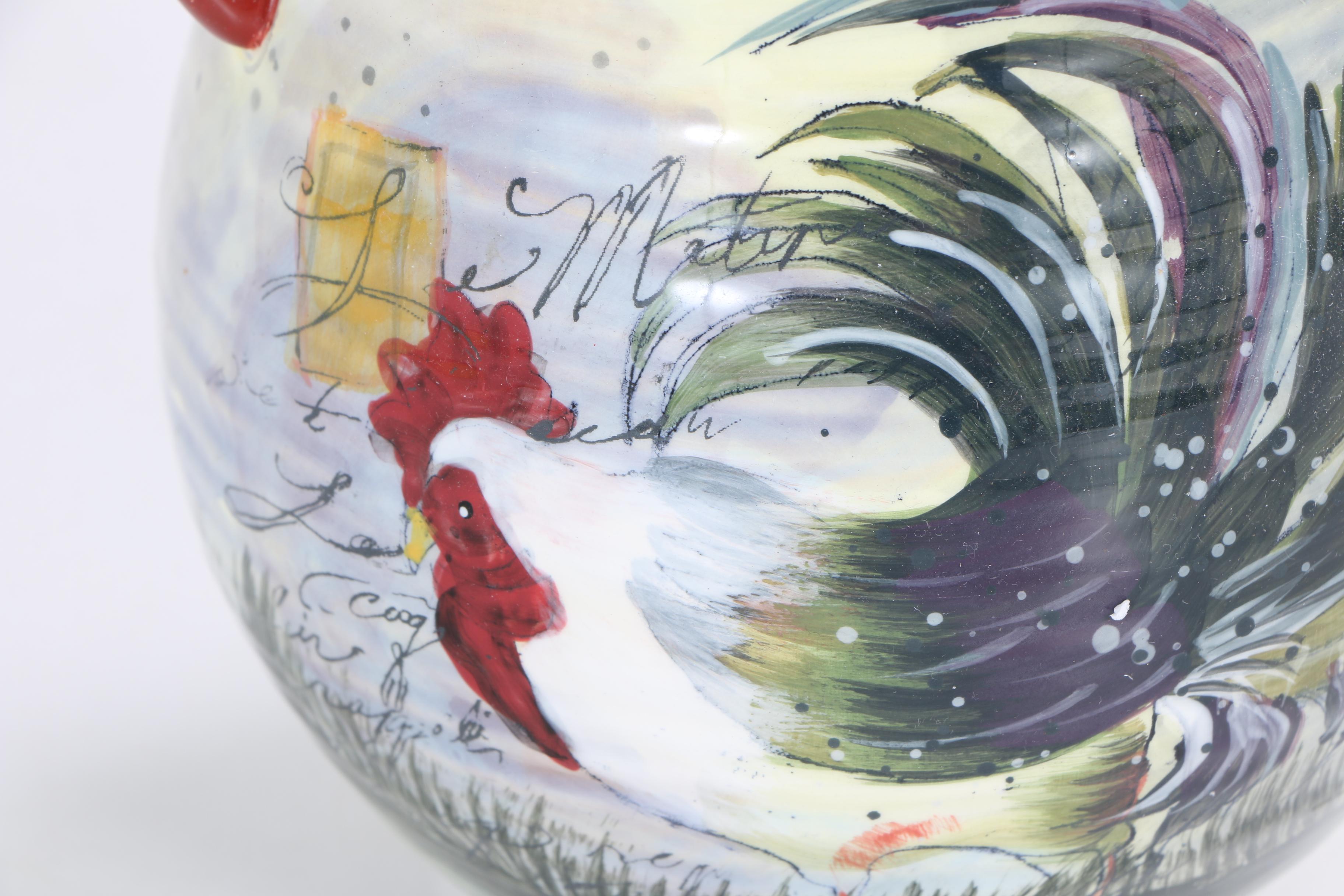 Hand-Painted Susan Winget "Le Rooster" Ceramic Storage Canisters