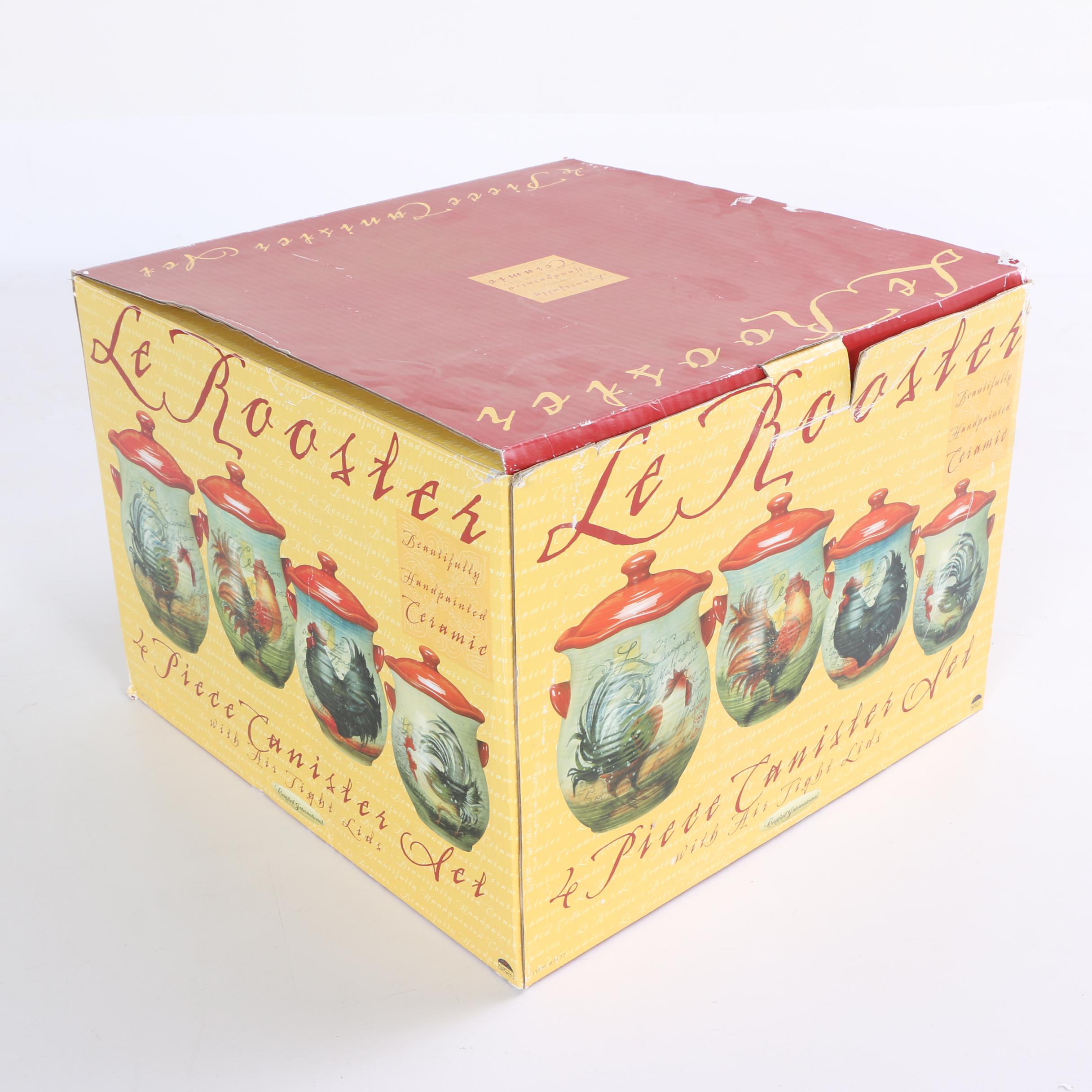 Hand-Painted Susan Winget "Le Rooster" Ceramic Storage Canisters