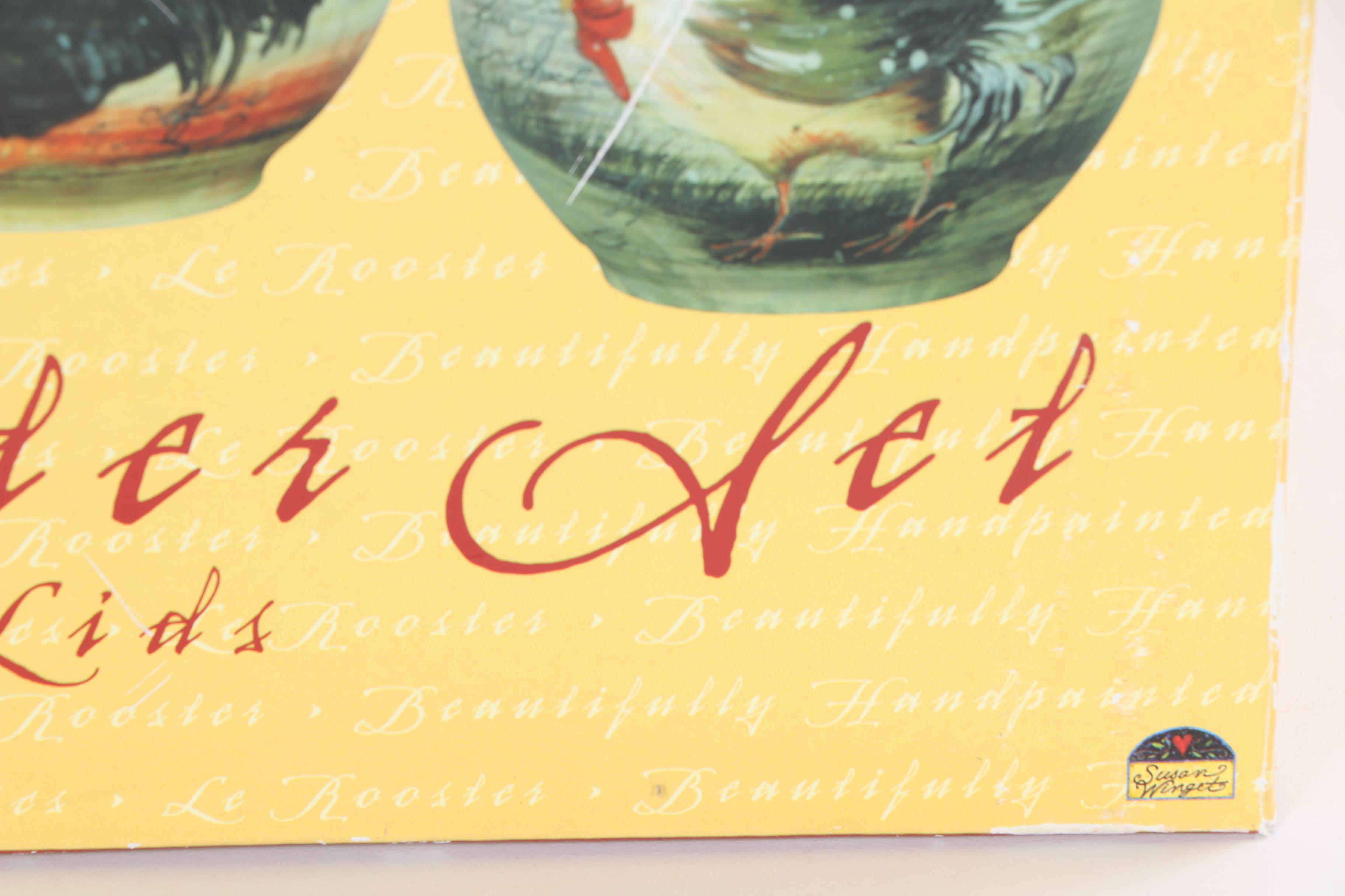 Hand-Painted Susan Winget "Le Rooster" Ceramic Storage Canisters