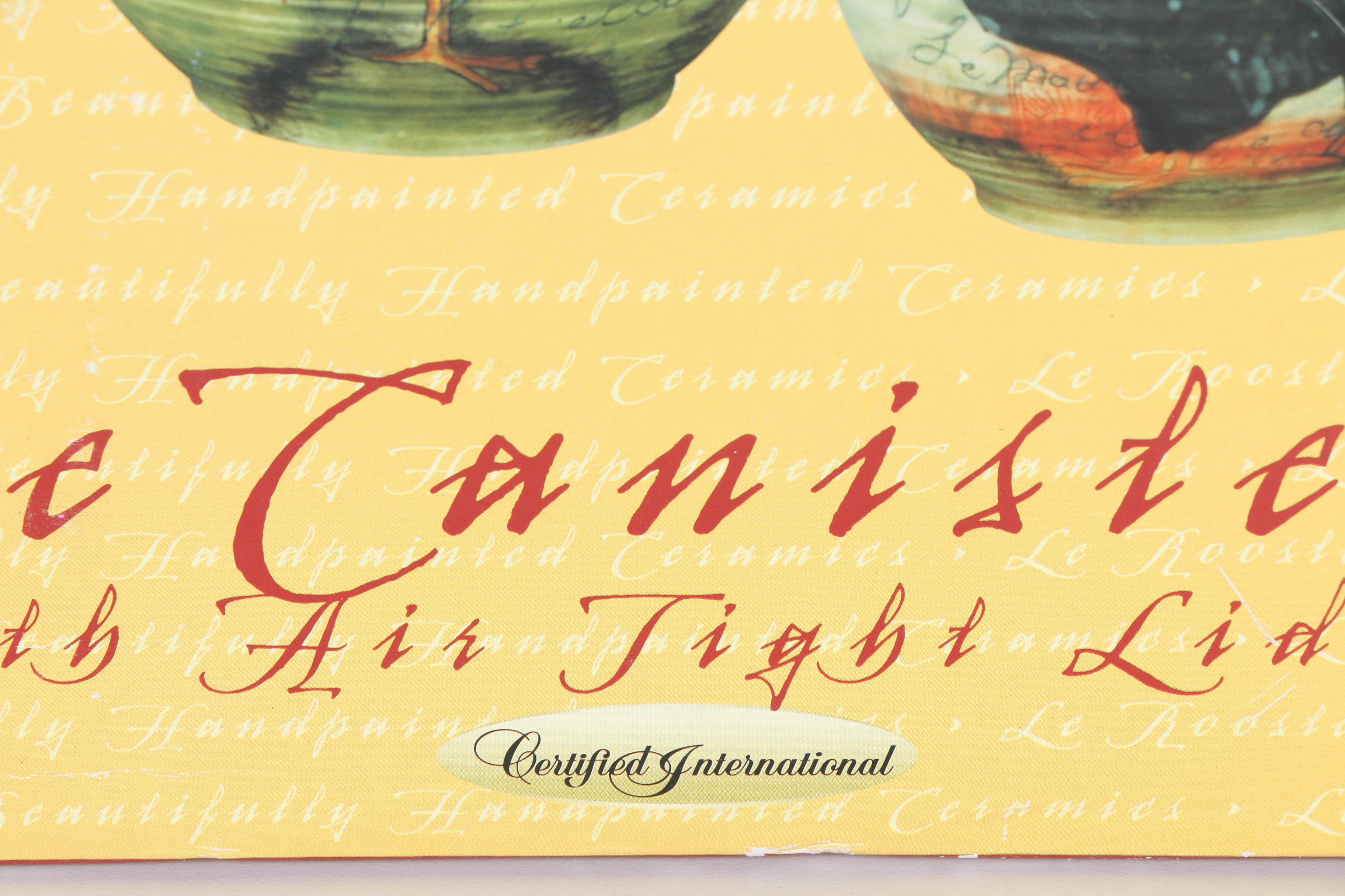 Hand-Painted Susan Winget "Le Rooster" Ceramic Storage Canisters