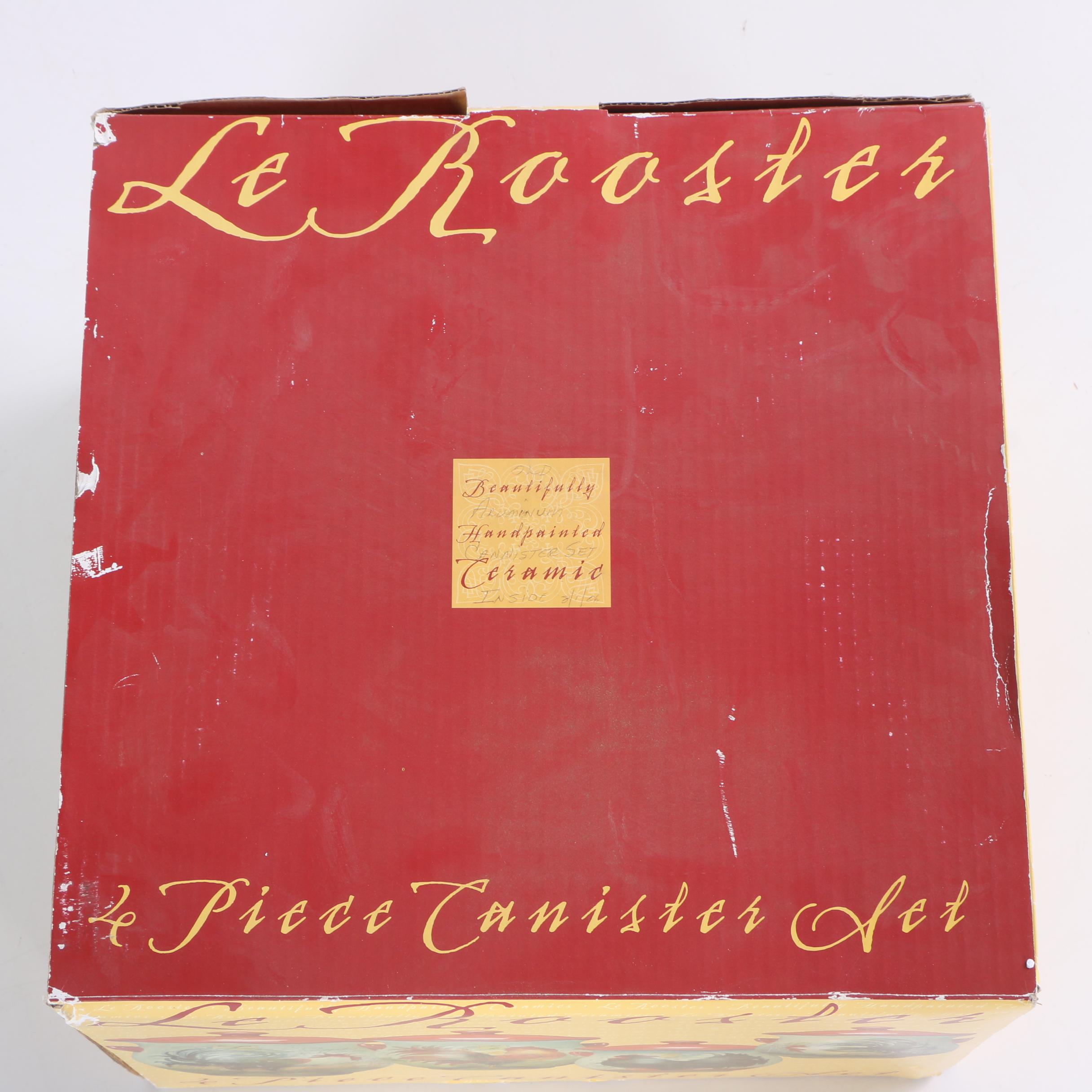 Hand-Painted Susan Winget "Le Rooster" Ceramic Storage Canisters