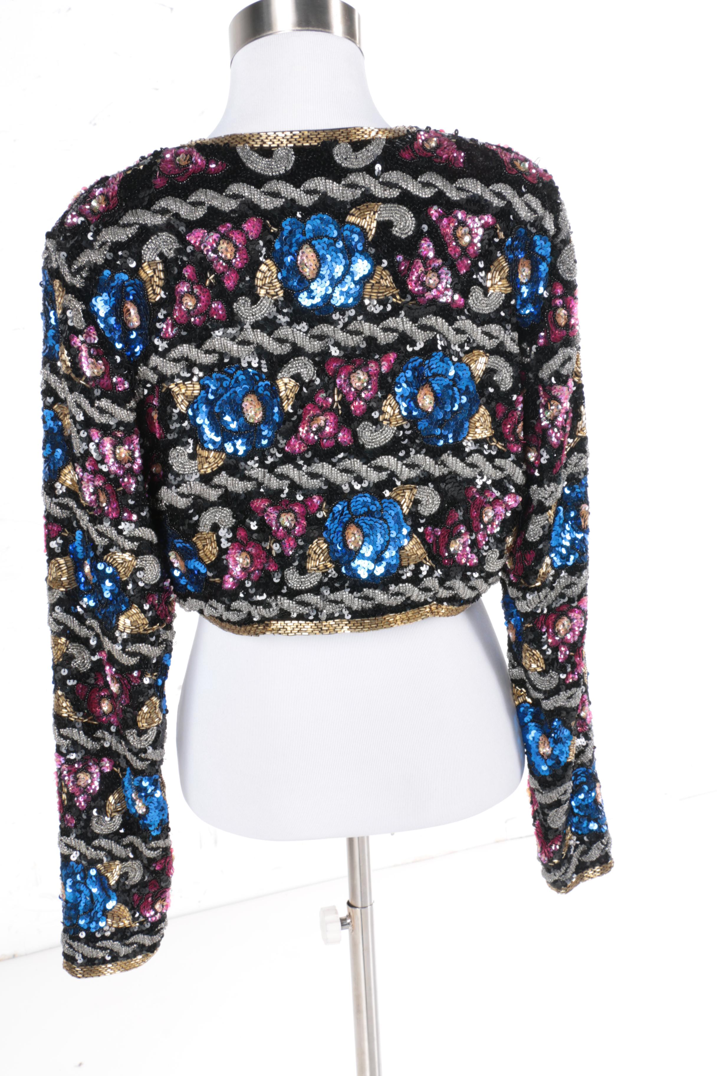 Women's MT Morgan Taylor Evening Embellished Silk Crop Jacket