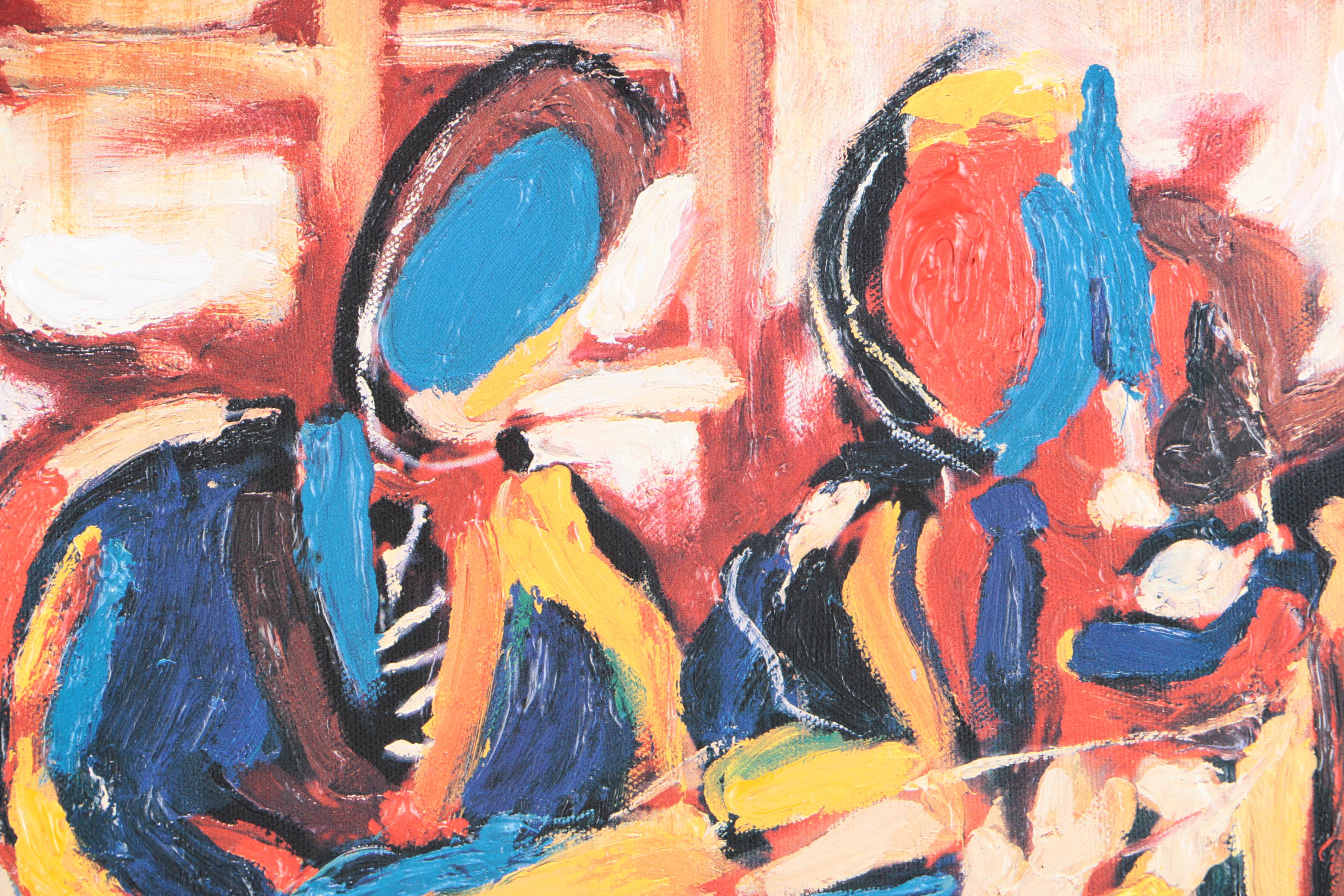 Embellished Offset Lithograph on Canvas After Nino Vasali "La Serenata"