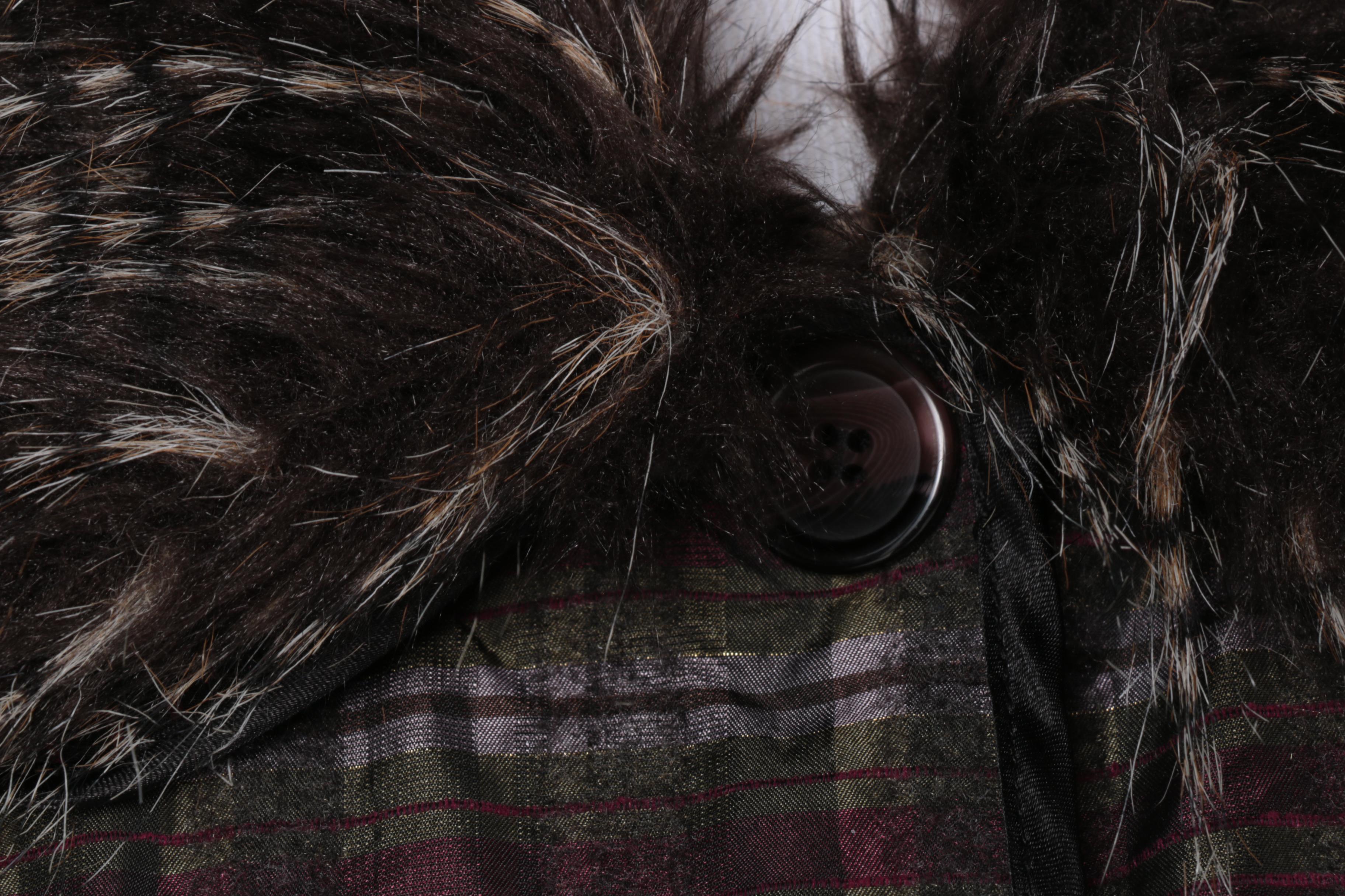 Women's Plaid Jacket with Faux Fur Collar