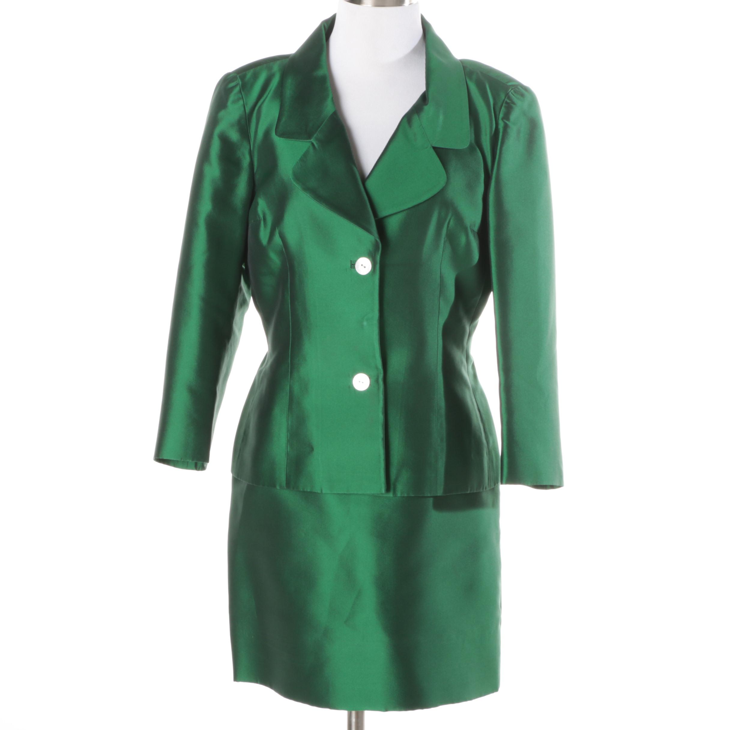 Dolce & Gabbana Emerald Green Silk Skirt Suit