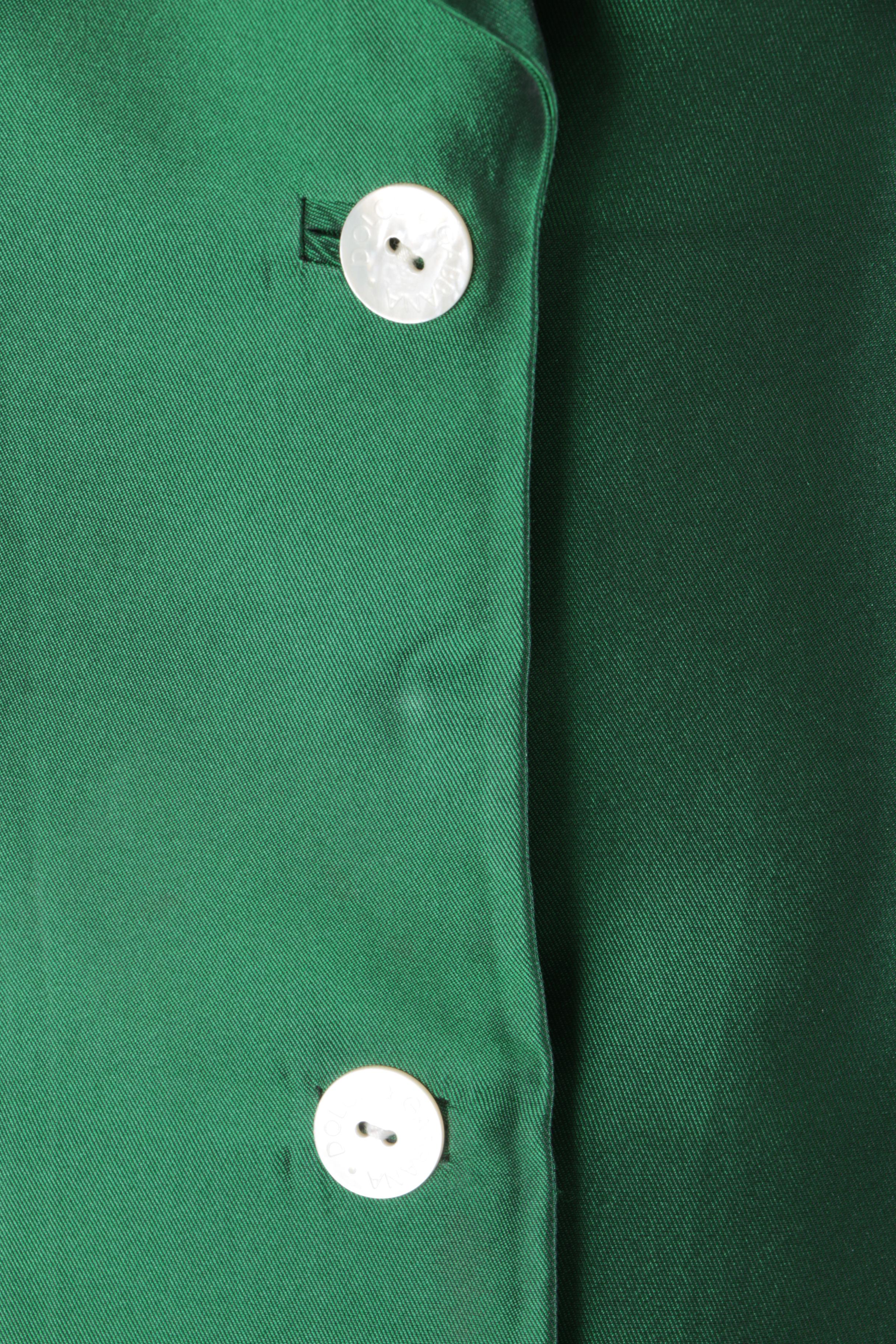 Dolce & Gabbana Emerald Green Silk Skirt Suit